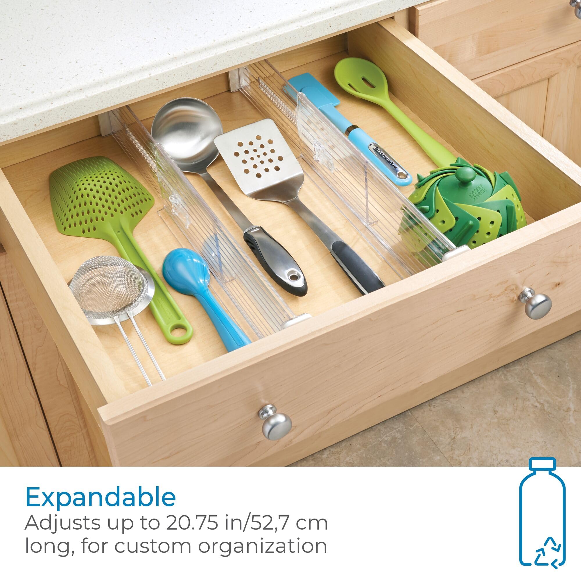 iDesign Plastic Adjustable Deep Drawer Divider  Kitchen  Dresser  Desk  Bathroom and More  The Linus Collection - Set of 4  Expandable 13.25? - 20.75?  Clear