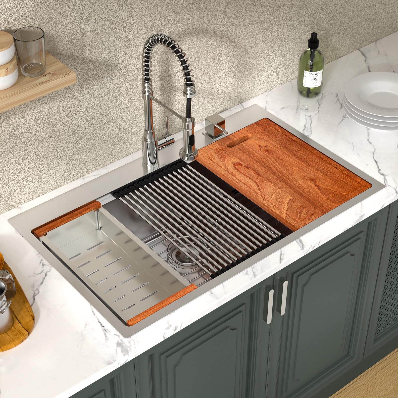Lordear 36 Drop In Kitchen Sinks Worktation 16 Gauge 36X22 Inch Stainless Steel Single Bowl Ledge Worktation Topmount Overcounte