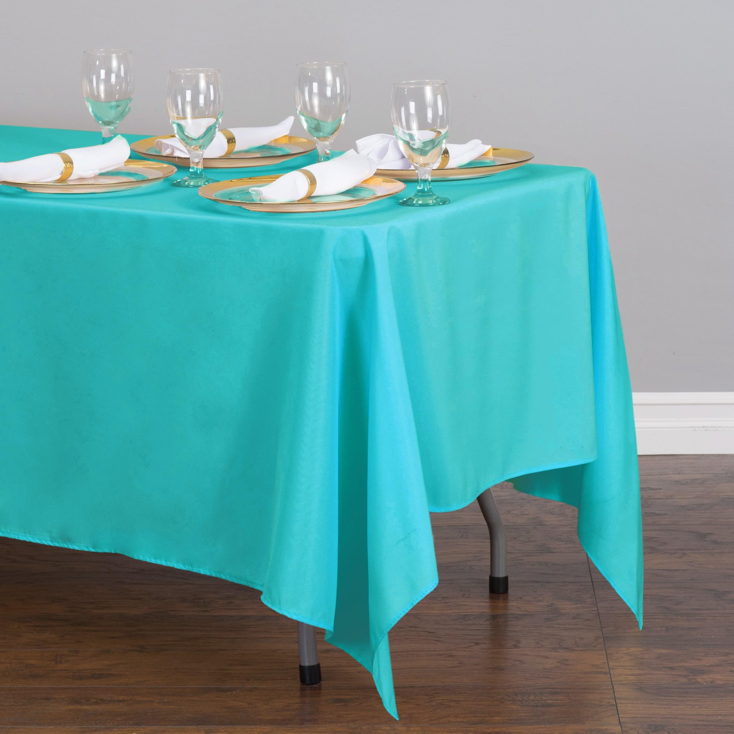 Ltc Linens 2 Pack Turquoise Rectangular Tablecloths 70 X 120 Inches For 6 Or 8 Feet Rectangle Banquet Tables With Half-Drop -Sta