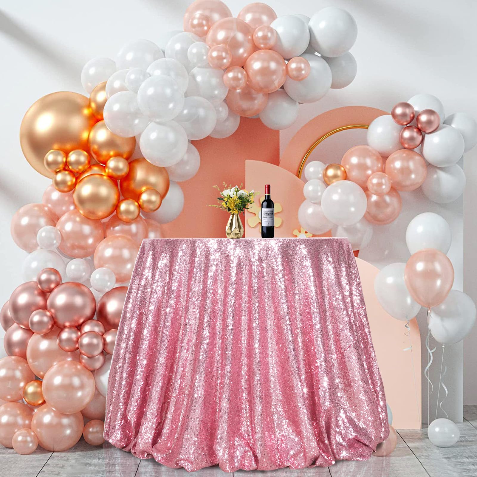 Squarepie Sequin Tablecloth Round Fuchsia Pink 72 Inch Sparkly Table Linen For Wedding Birthday Party