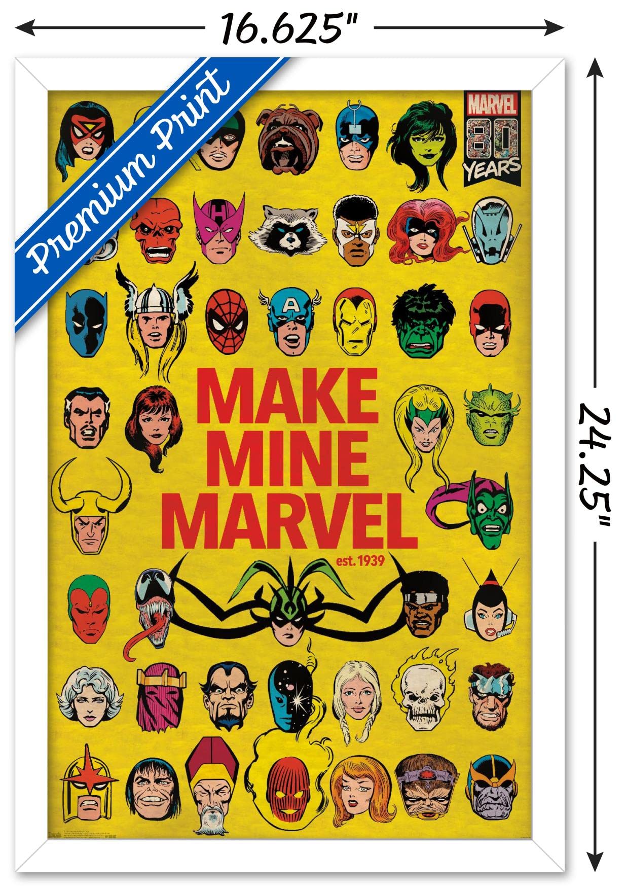 Trends International Marvel Comics - Marvel 80Th Anniversary - Group Wall Poster, 14.725'' X 22.375'', White Framed Version