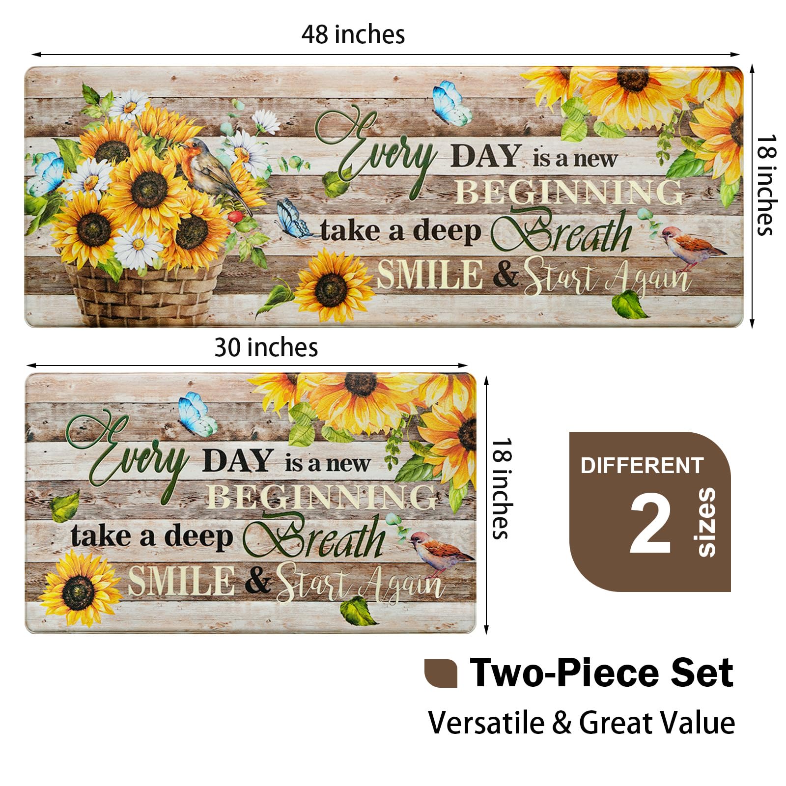 Likiyol Sunflower Kitchen Rugs Set Of 2 Farmhouse Kitchen Mats For Floor Anti Fatigue Mats For Kitchen Floor, Butterfly Floral K