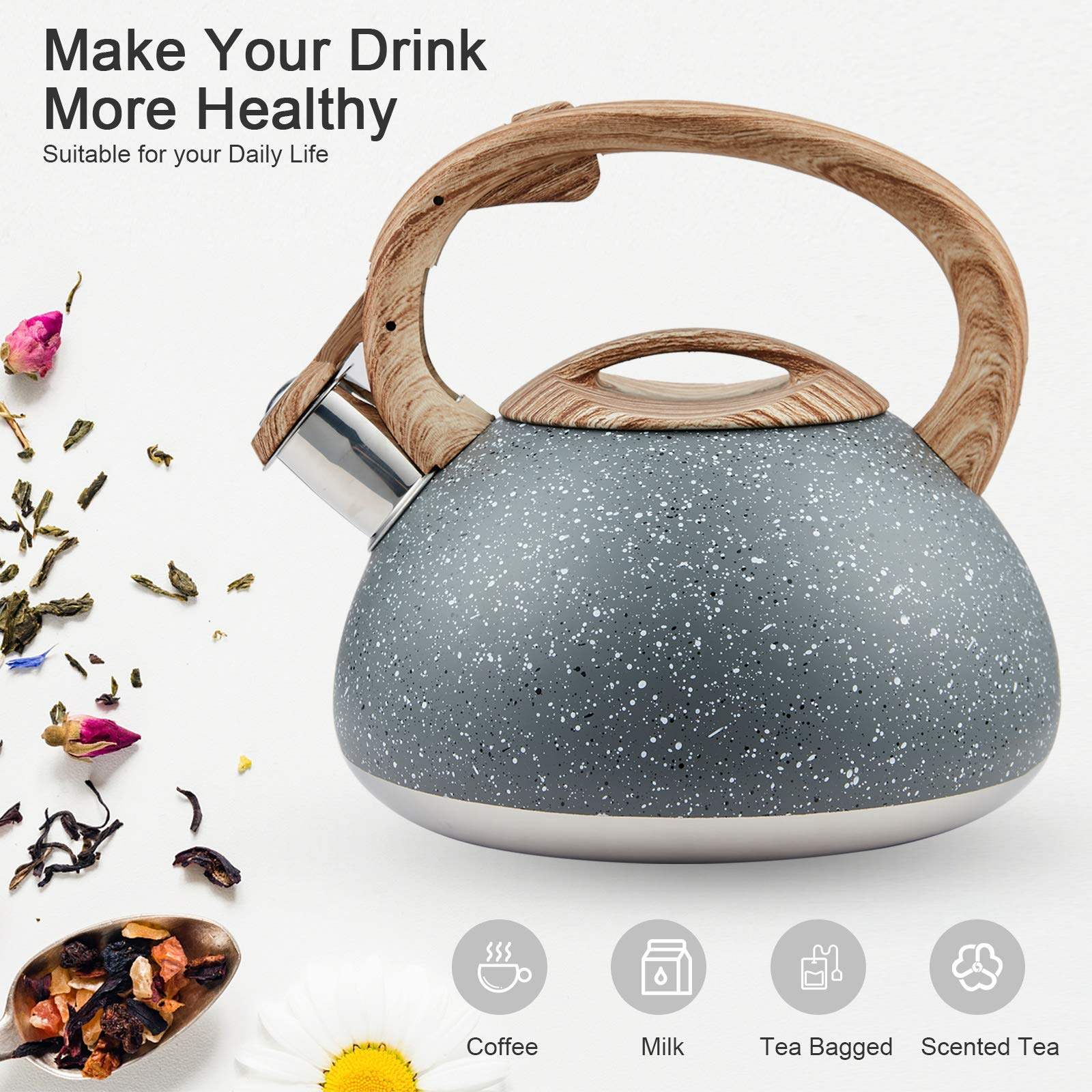 S-P Whistling Tea Kettle Stainless Steel Teapot,Teakettle For Stovetop Induction Stove Top,Fast Boiling Heat Water Tea Pot 2.2 Q