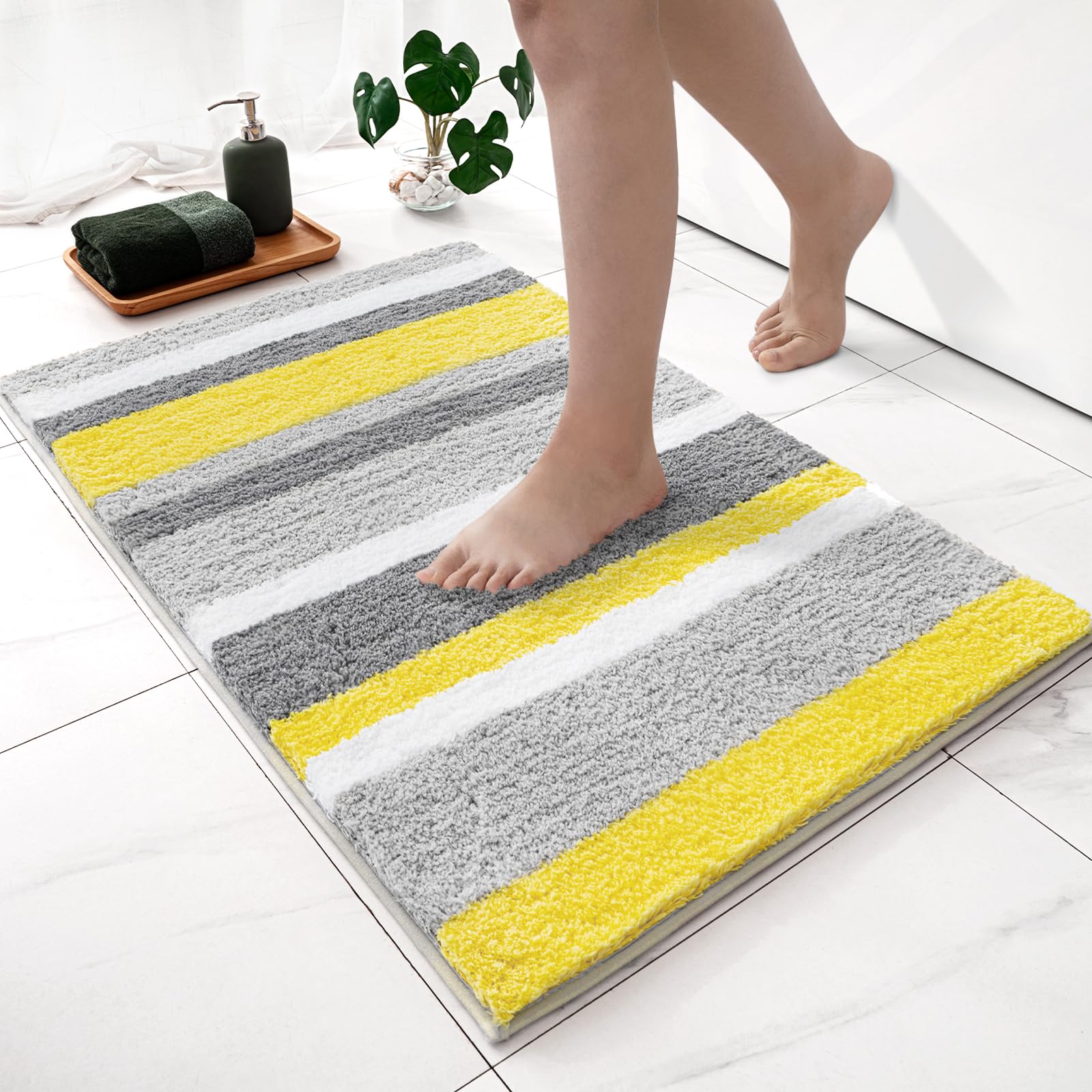Miulee Yellow Bathroom Rug, 24 X 36 Inches Bath Mat With Thick Absorbent Microfiber And Non Slip Back For Bathroom Floor Tub Sho