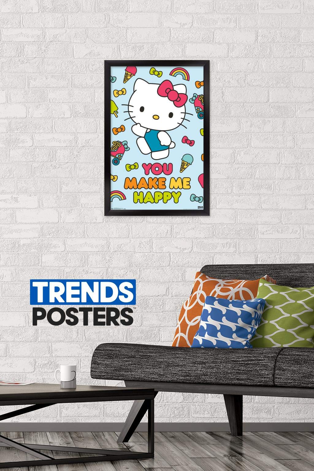 Trends International Hello Kitty - Happy Wall Poster, 14.725'' X 22.375'', Black Framed Version