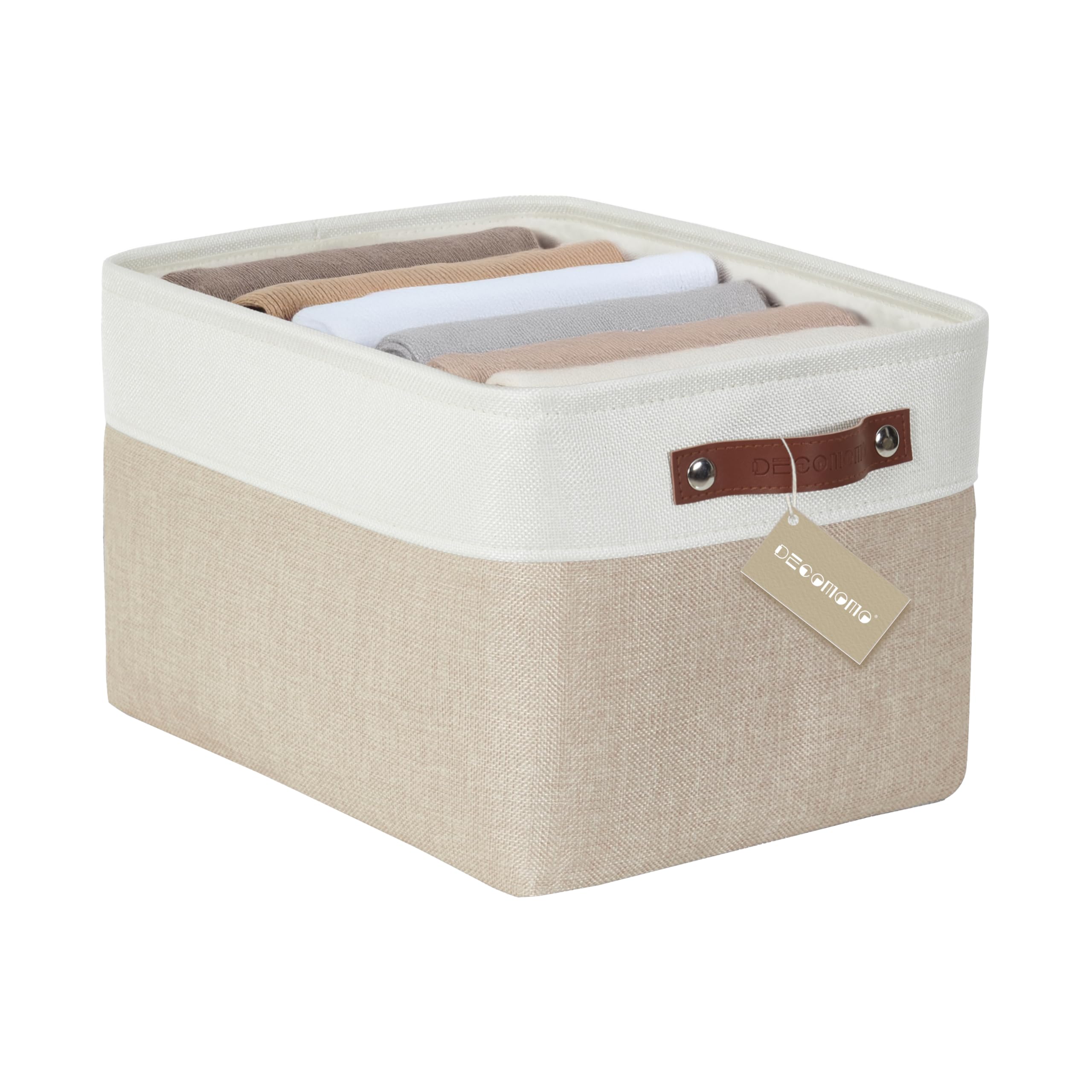 DECOMOMO Storage Baskets for Shelves - Fabric Storage Bins, Linen Closet Organizers and Storage (Beige & White, Large - 1 Pack)