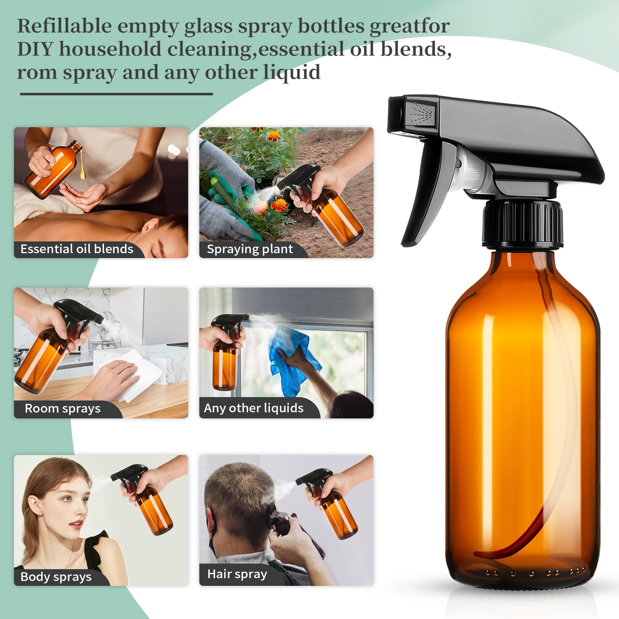 Givameihf 8Oz Amber Glass Spray Bottles,3 Pack Glass Spray Bottles Refillable Empty Bottle With Adjustable Nozzle,Spray Bottle F