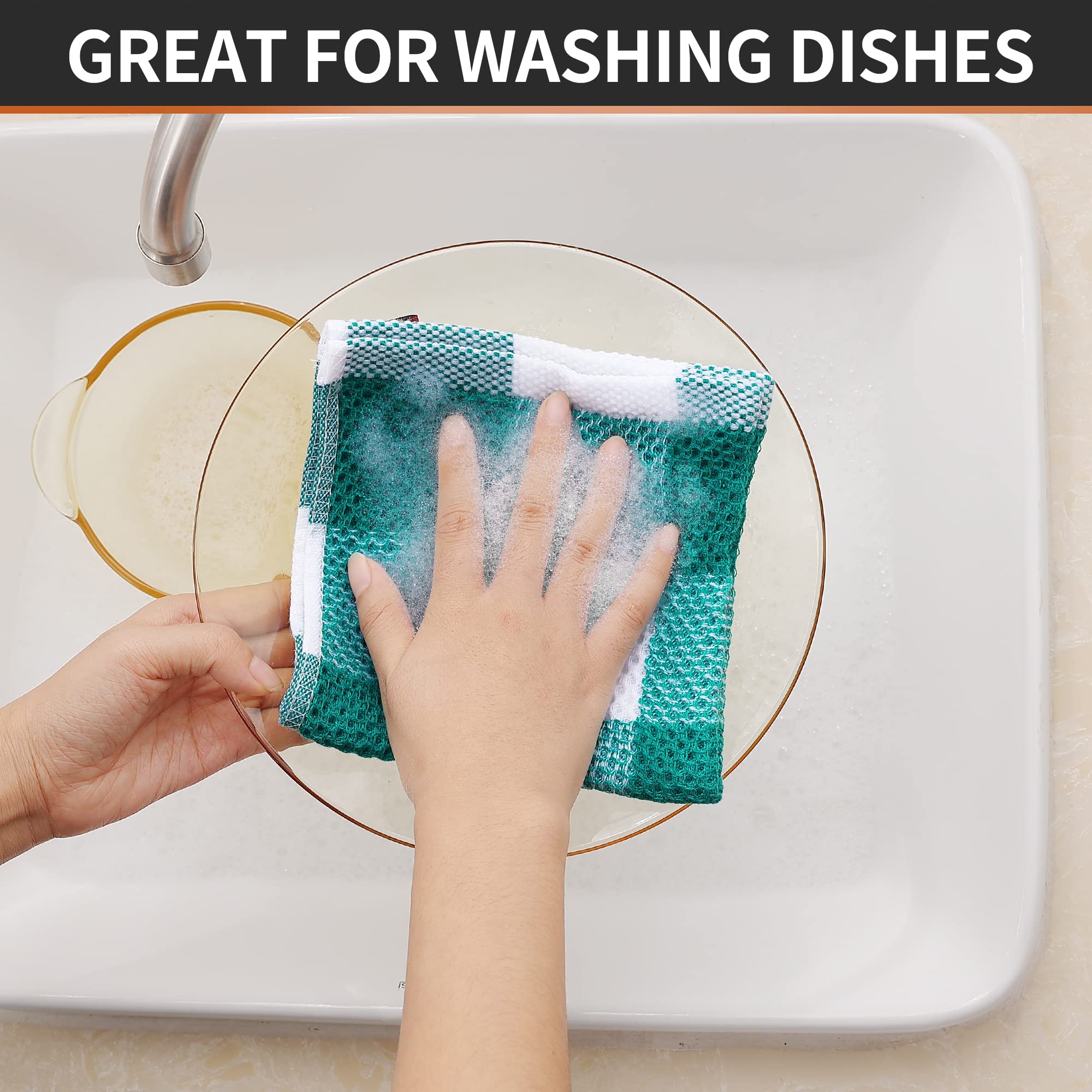 Homaxy 100% Cotton Waffle Weave Check Plaid Dish Cloths, 12 X 12 Inches, Super Soft And Absorbent Dish Towels Quick Drying Dish