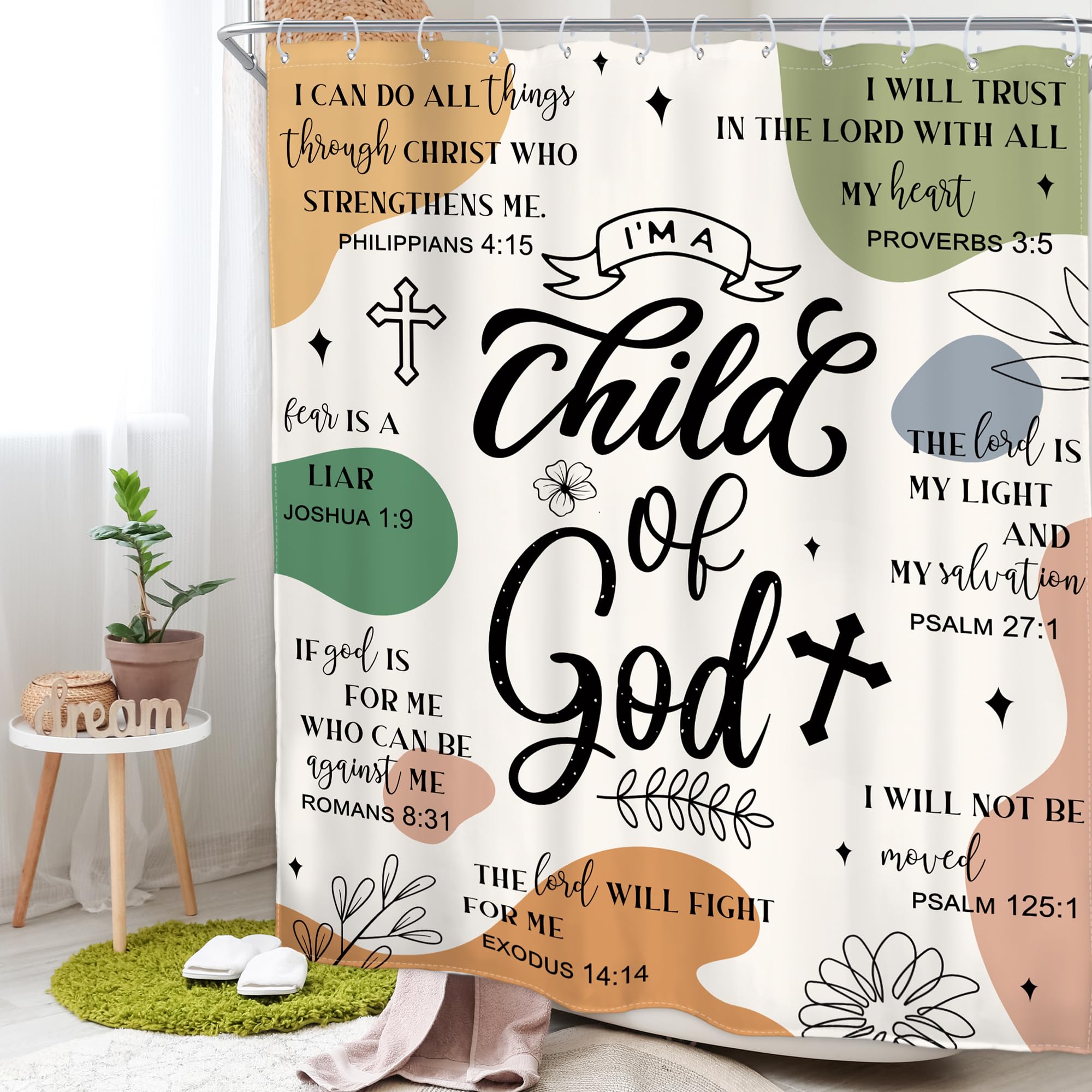 Homewelle Abstract Bible Verse Shower Curtain Boho Mid Century Inspirational Quotes Minimalist Geometric Christian Scripture Pla