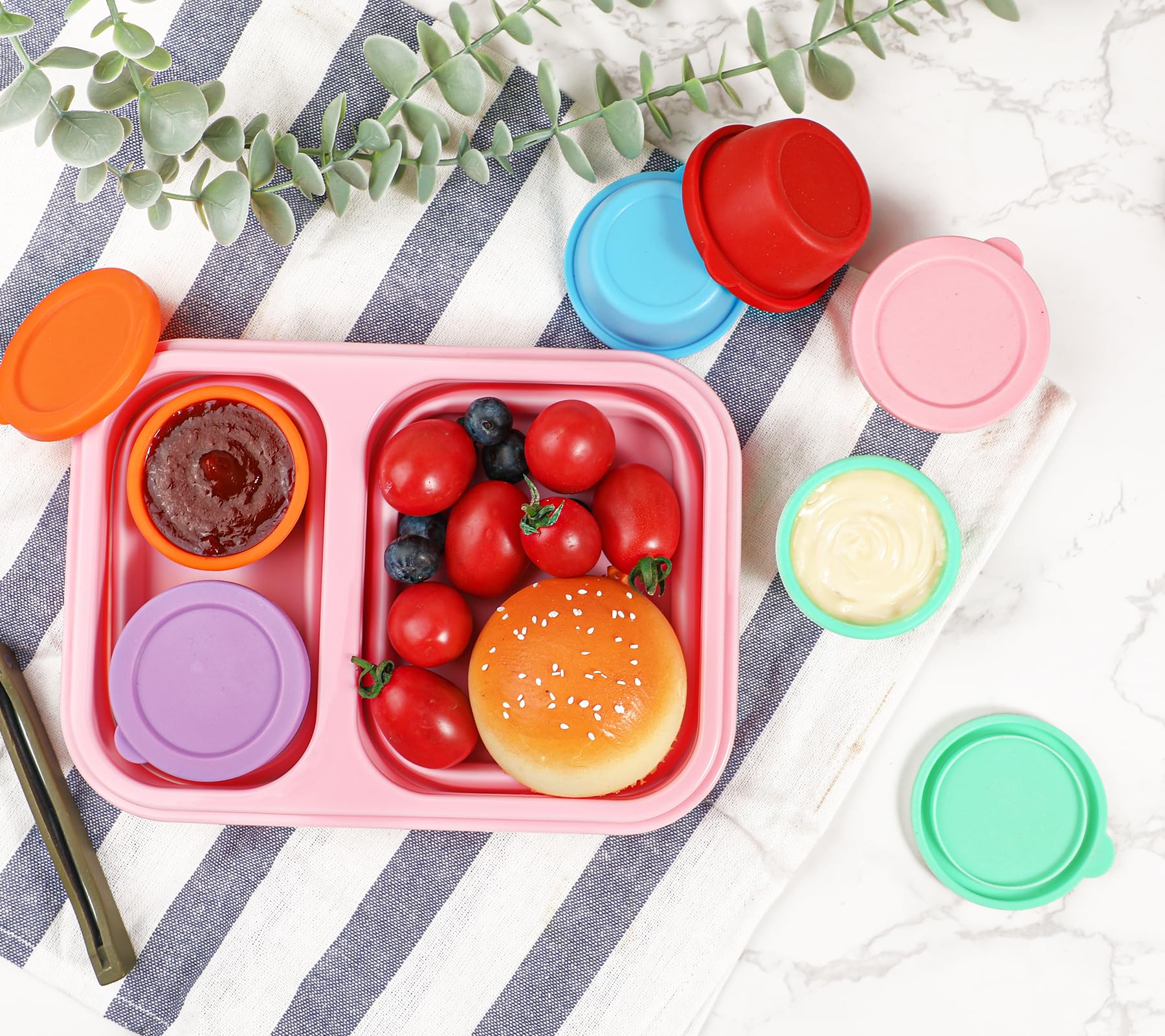 Koluti 6 Pack Salad Dressing Container To Go, Nonstick Silicone 1.6Oz Sauce Cup For Lunch Bento, Small Condiment Storage Box Wit