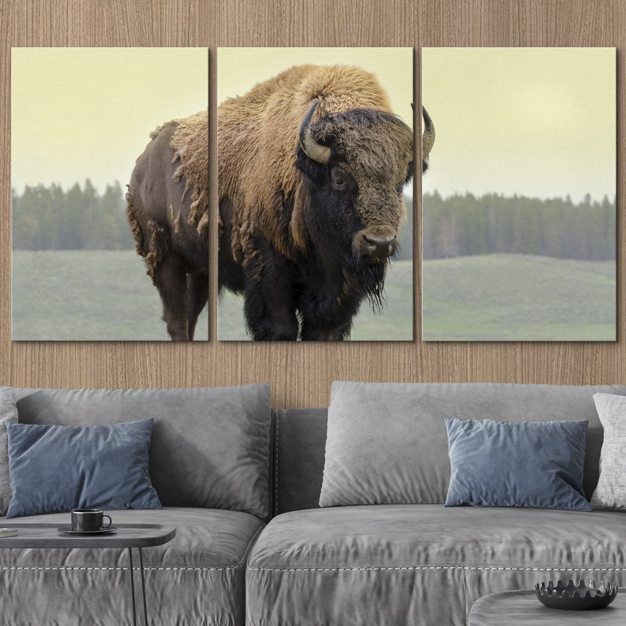 wall26 Canvas Print Wall Art Set Yellowstone National Park Grasslands Bison Animals Wildlife Photography Modern Art Rustic Scenic Nature Chic Colorful for Living Room  Bedroom  Office - 24''x36''x3