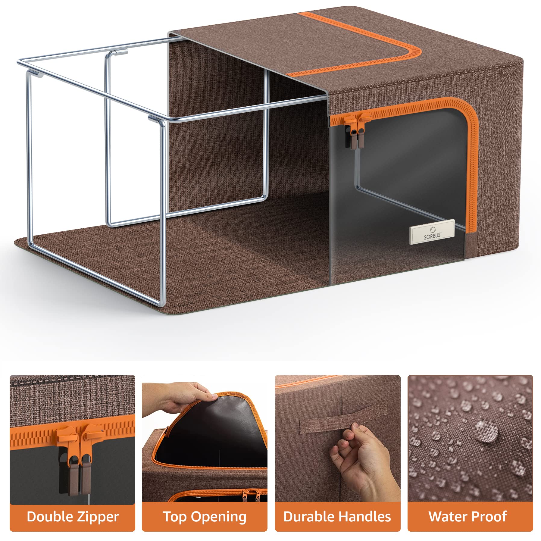 Sorbus Storage Bins Boxes, Foldable Stackable Container Organizer Basket Set with Large Clear Window & Carry Handles, for Beddin