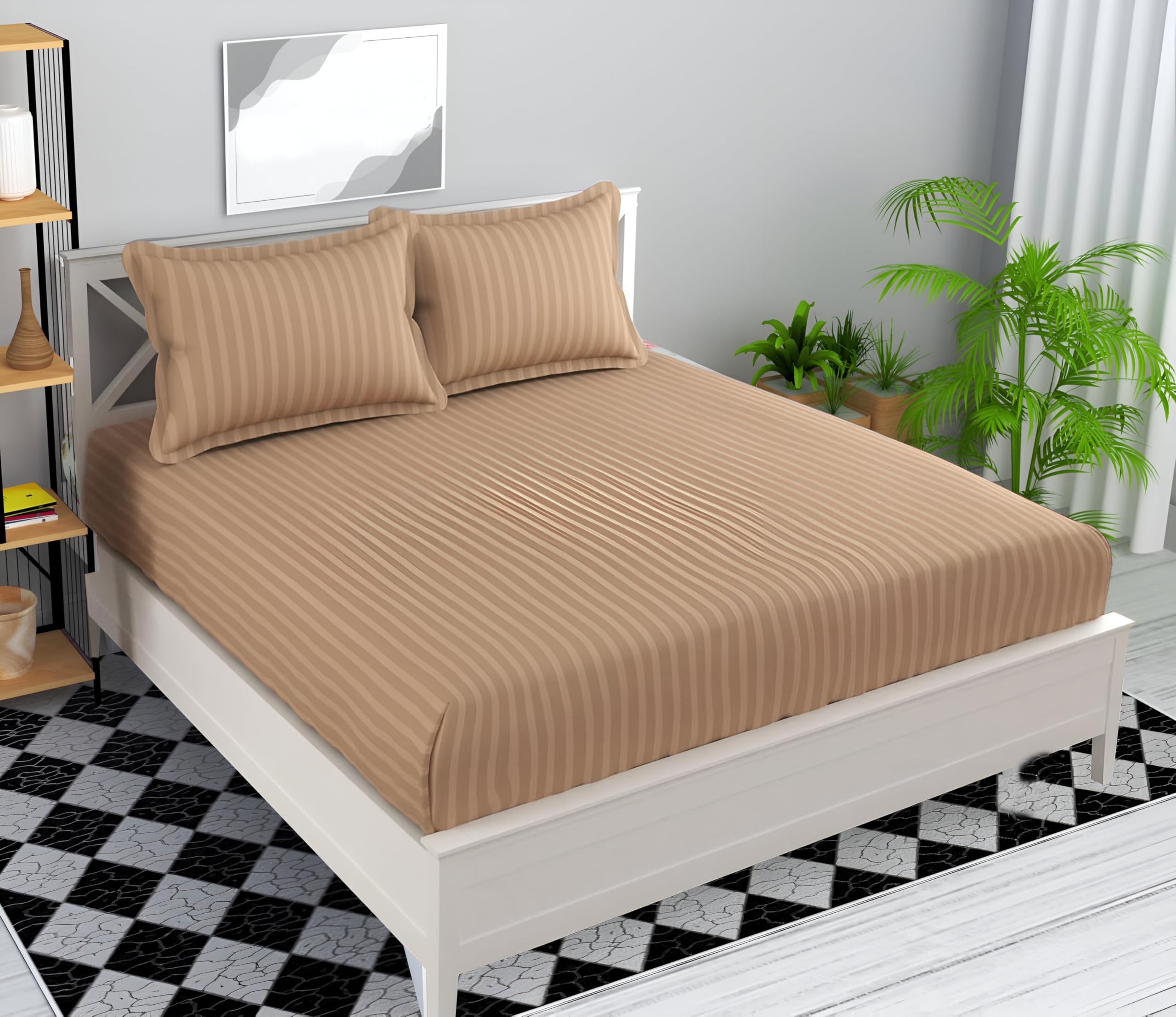 Home Stylish Wrinkle Resistant | Soft Skin Safe | Breathable Double Size Flat Bedsheets | All Season Soft Fabric | Striped Bedsh