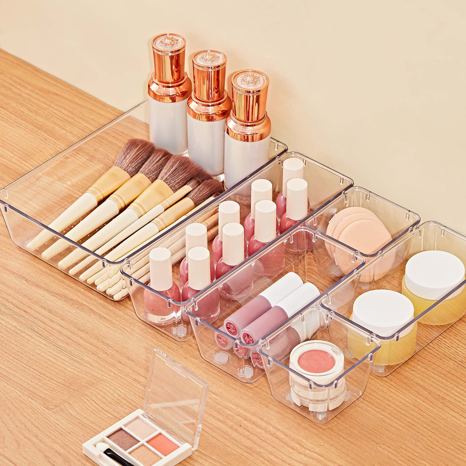 SMARTAKE 28 Piece Drawer Organizers with Non-Slip Silicone Pads, 4-Size Desk Drawer Organizer Trays Storage Tray for Makeup, Jew