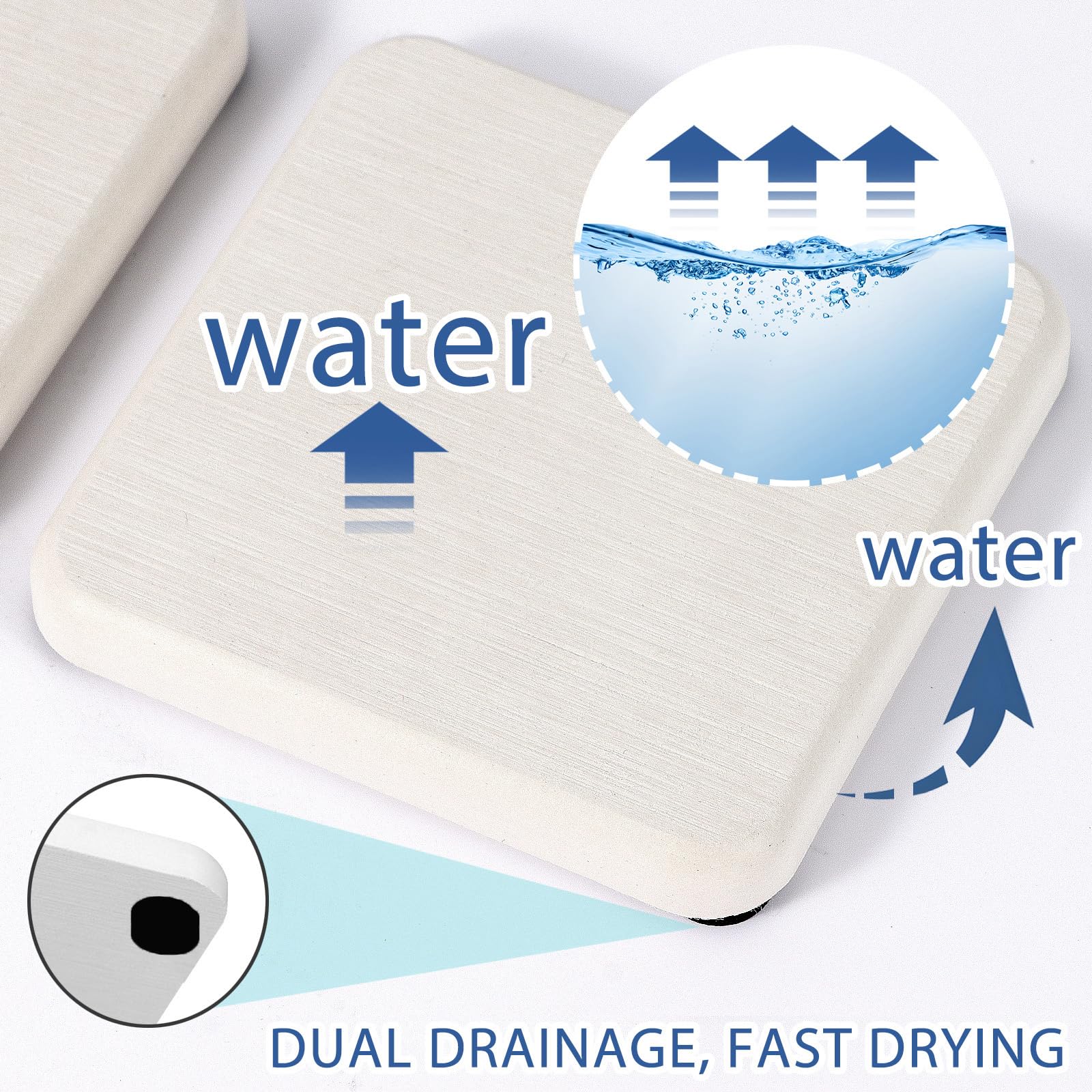 4Pcs Water Absorbing Stone Tray, Quick Drying Diatomite Stone Sink Tray, Water Absorbent Stone Coasters For Bathroom Counter, Ki