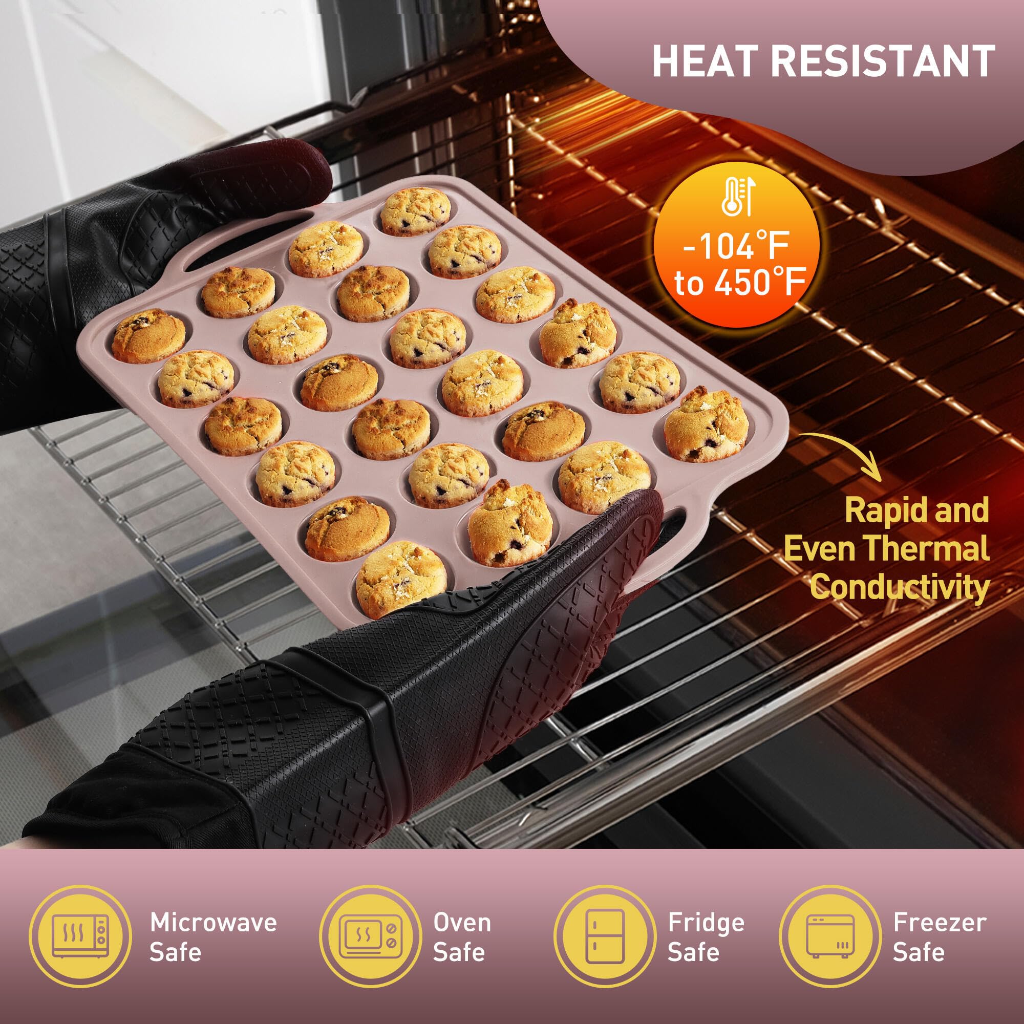 24 Cups Silicone Muffin Pan with Metal Reinforced Frame Cupcake Tray Egg Mold for Kitchen 2025 First Apartment Essentials New Ho