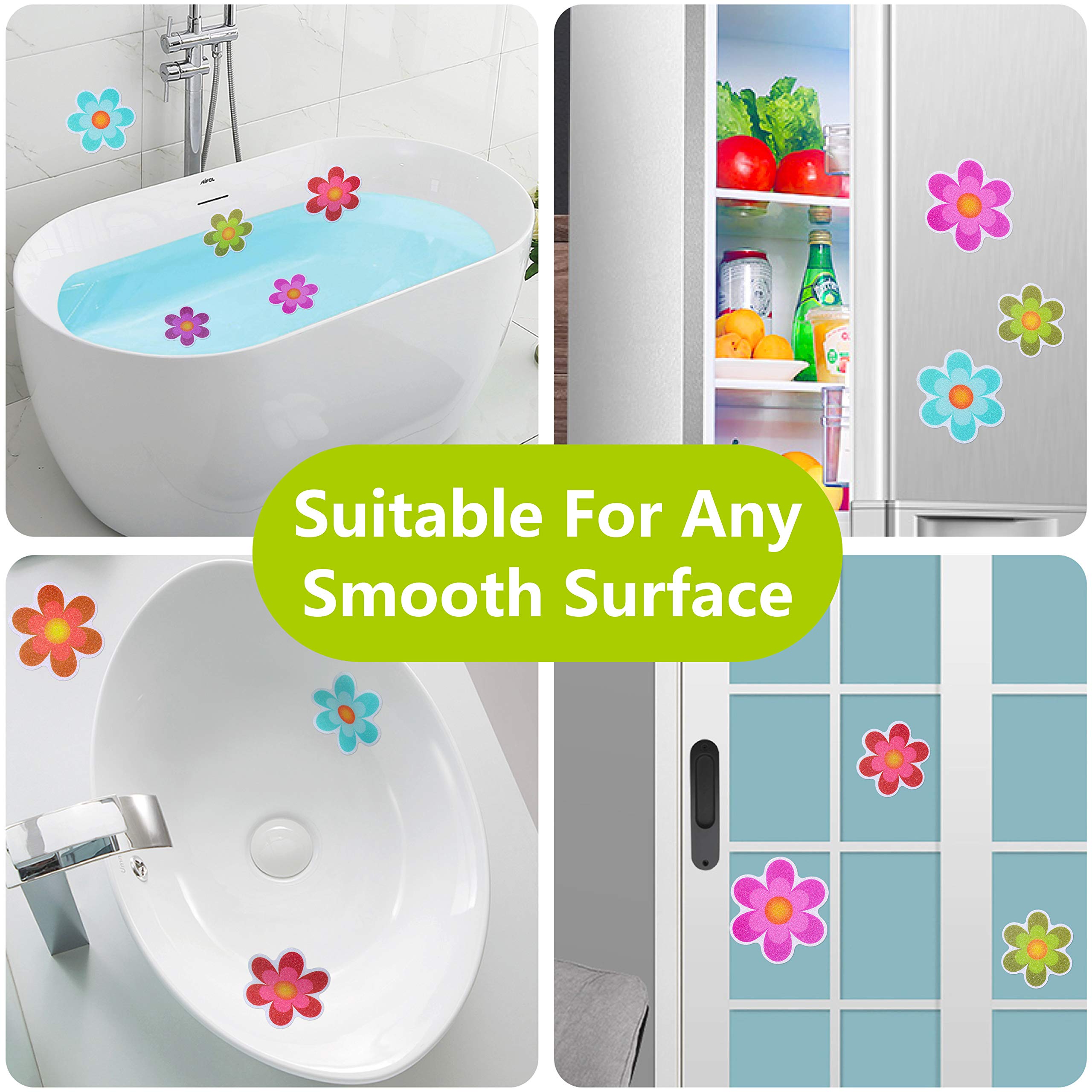 Hebayy 10 Pack Non-Slip Flower Bathtub Shower Deco Water-Resistance Stickers with Bonus Scraper