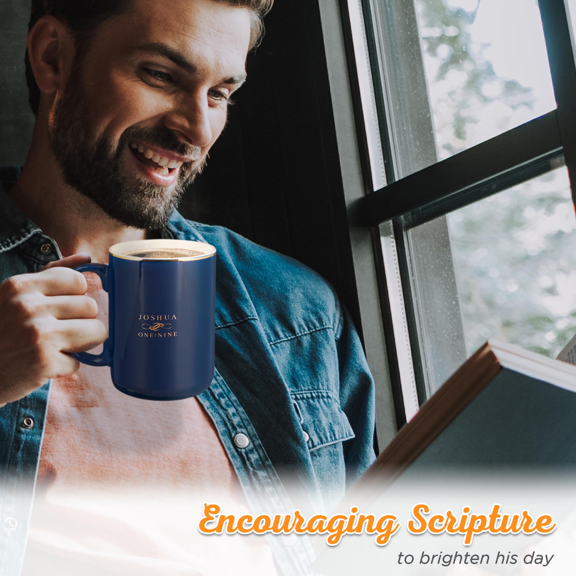 Christian Art Gifts Large Coffee & Tea Inspirational Scripture Mug for Men: Strong & Courageous - Encouraging Bible Verse Drinkw