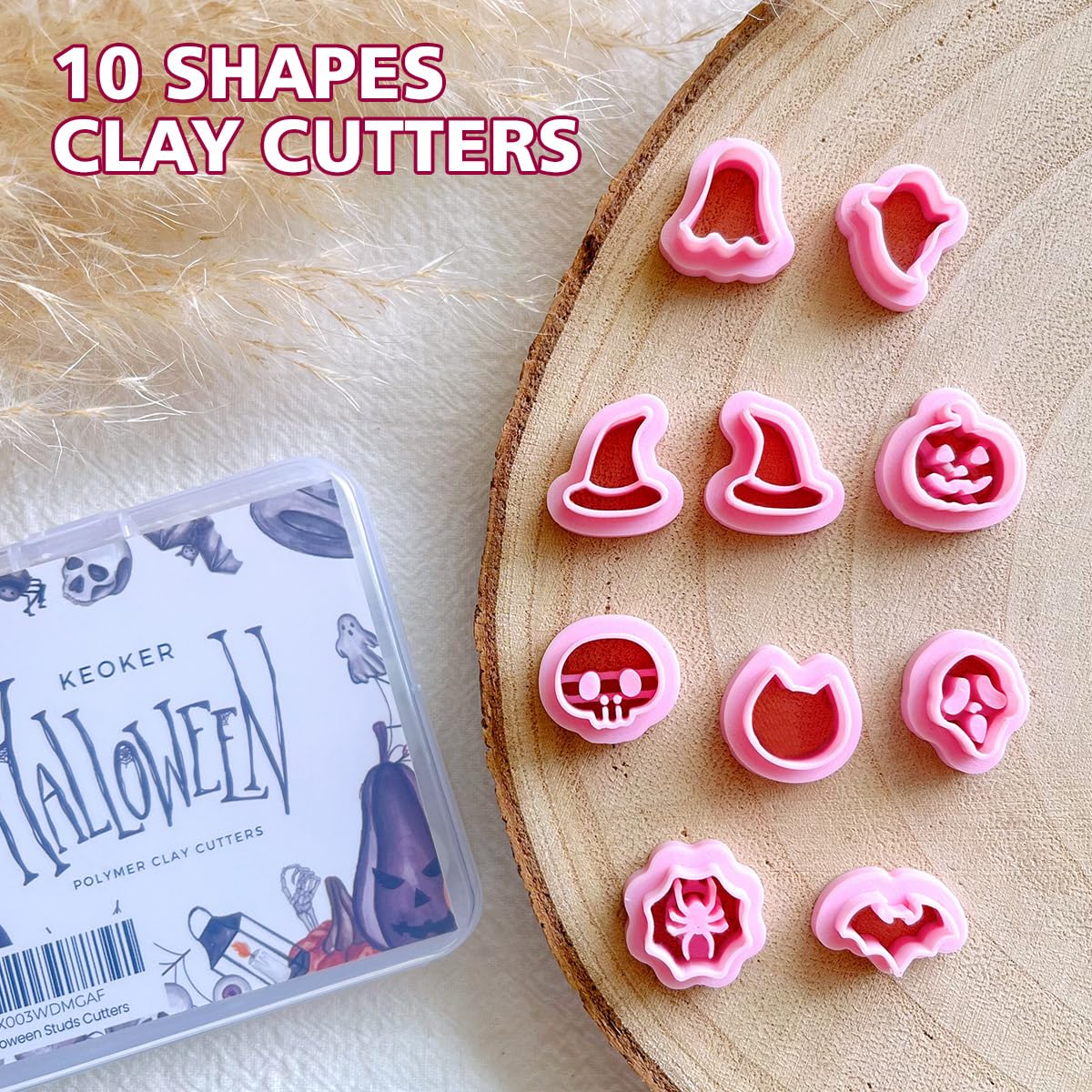 Keoker Halloween Polymer Clay Cutters, Halloween Clay Cutters For Polymer Clay Jewelry, 10 Shapes Halloween Clay Earrings Cutter