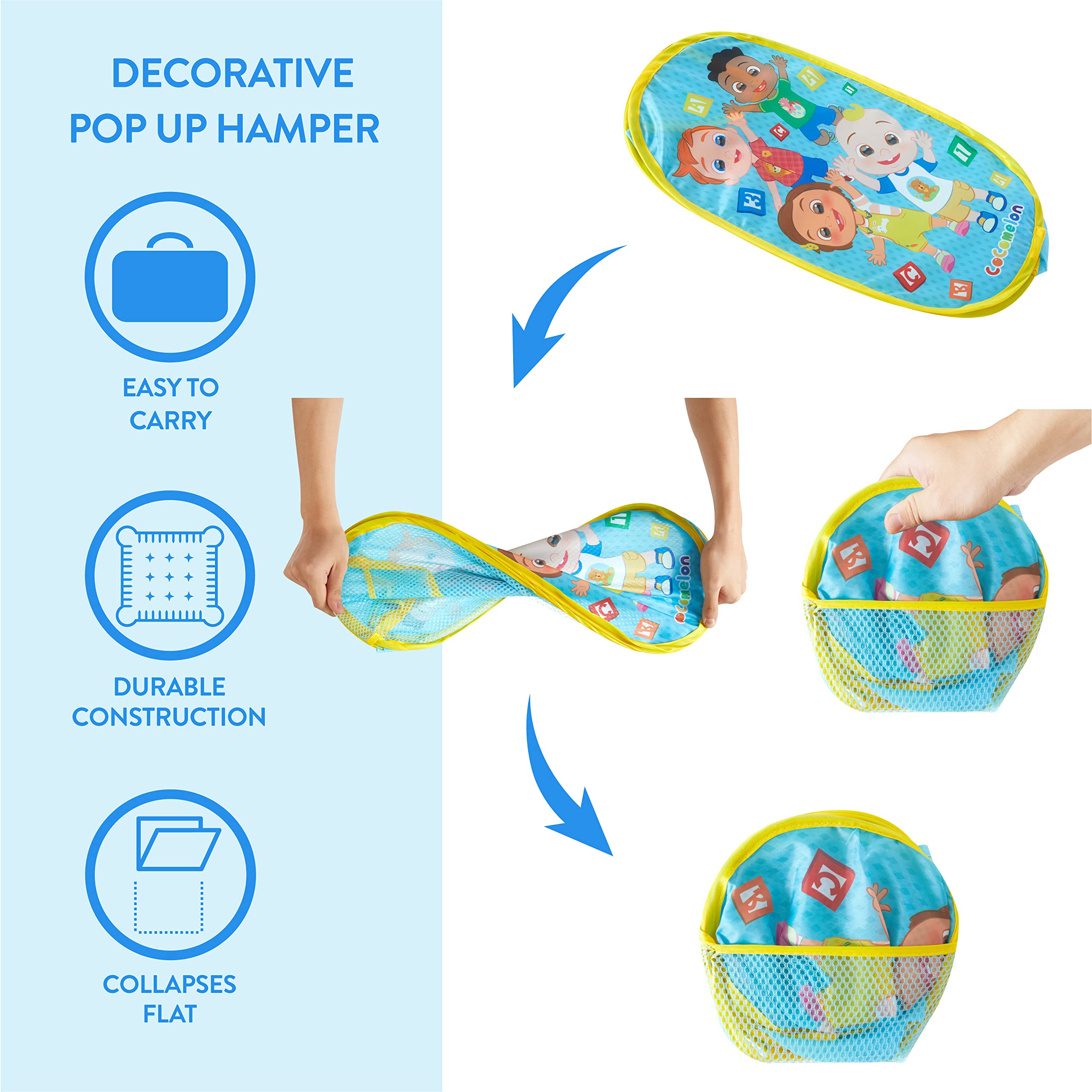 Idea Nuova Cocomelon Pop Up Hamper With Durable Carry Handles, 21'' H X 13.5'' W X 13.5'' L