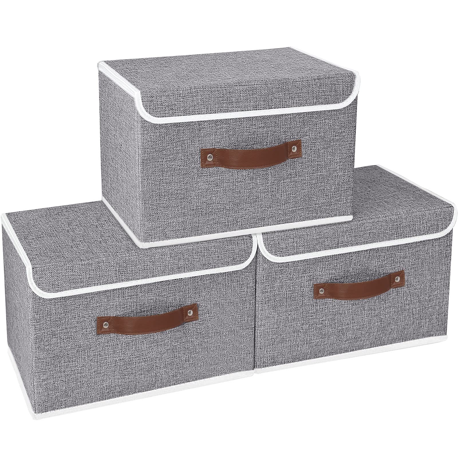 Yawinhe 16 Quart Storage Boxes With Lids, Foldable Storage Bin Cube Clothes Organizer Basket With Flip-Top Lid & Handles, Grey,