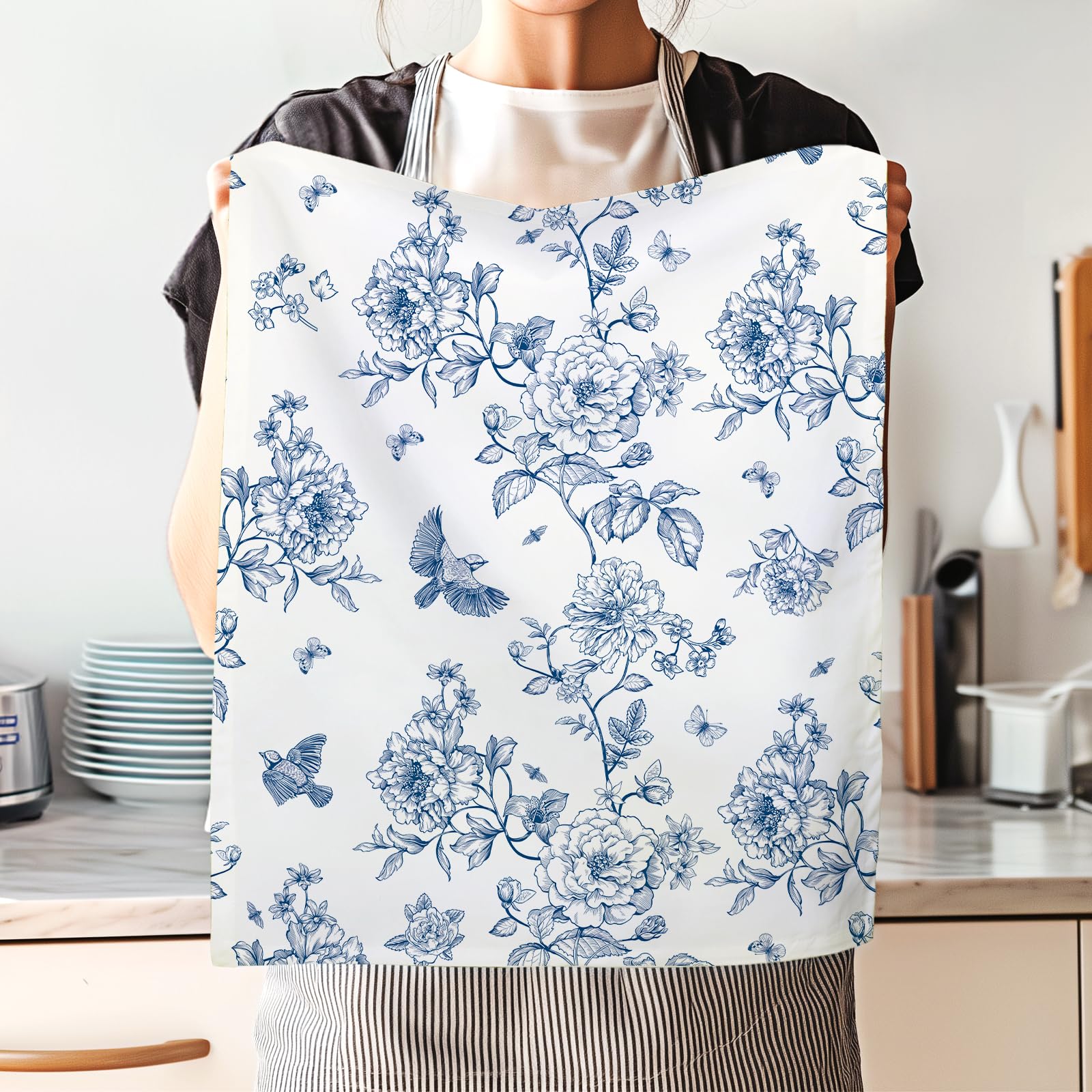 Arquiel Chinoiserie Floral Tea Towels, Cotton Kitchen Towel 18.9    27.5 Inch, Quick Drying Dish Cloth For Party Anniversary Hol