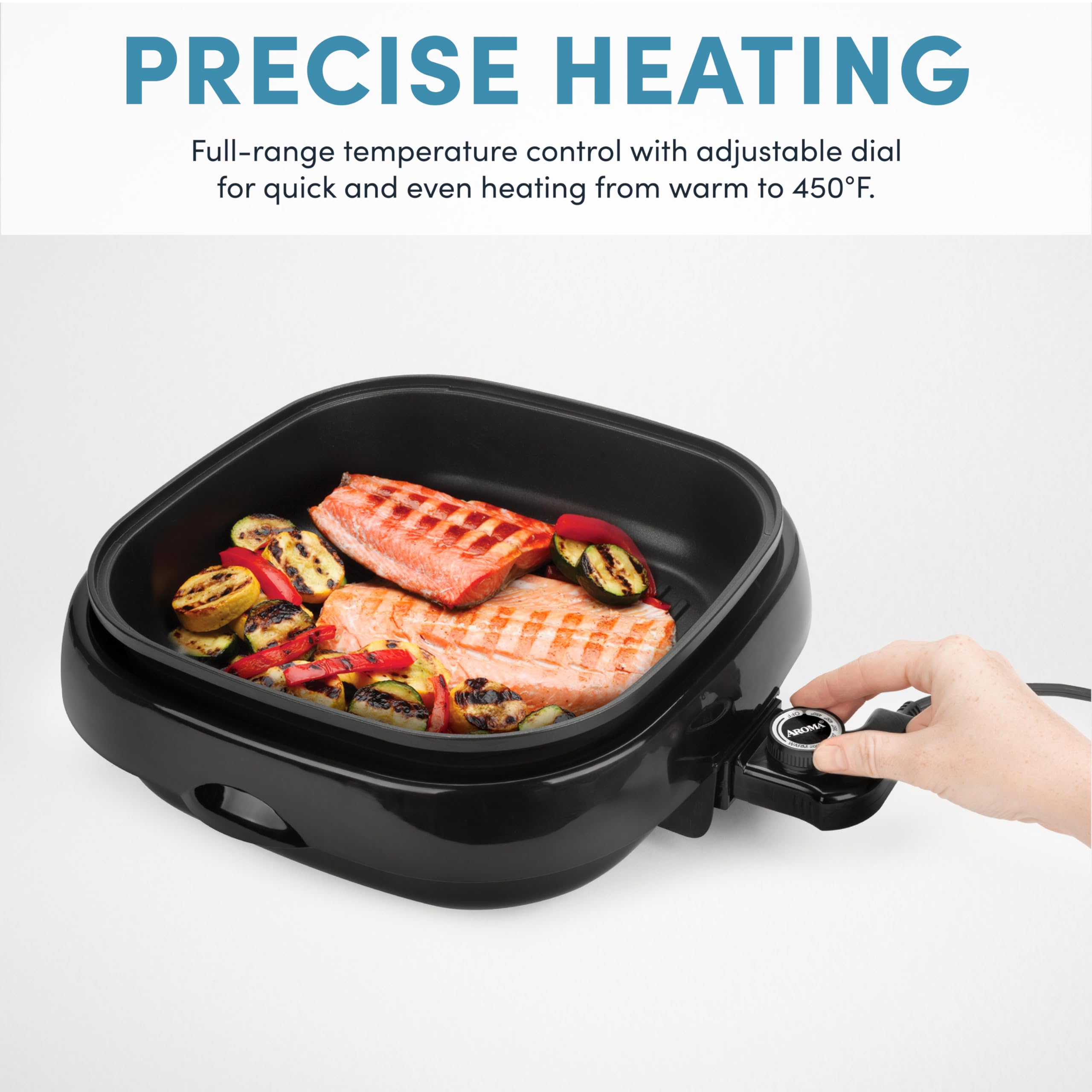 Aroma Housewares Asp-218B Grillet 4Qt. 3-In-1 Cool-Touch Electric Indoor Grill Portable, Dishwasher Safe, With Nonstick Pan & Te