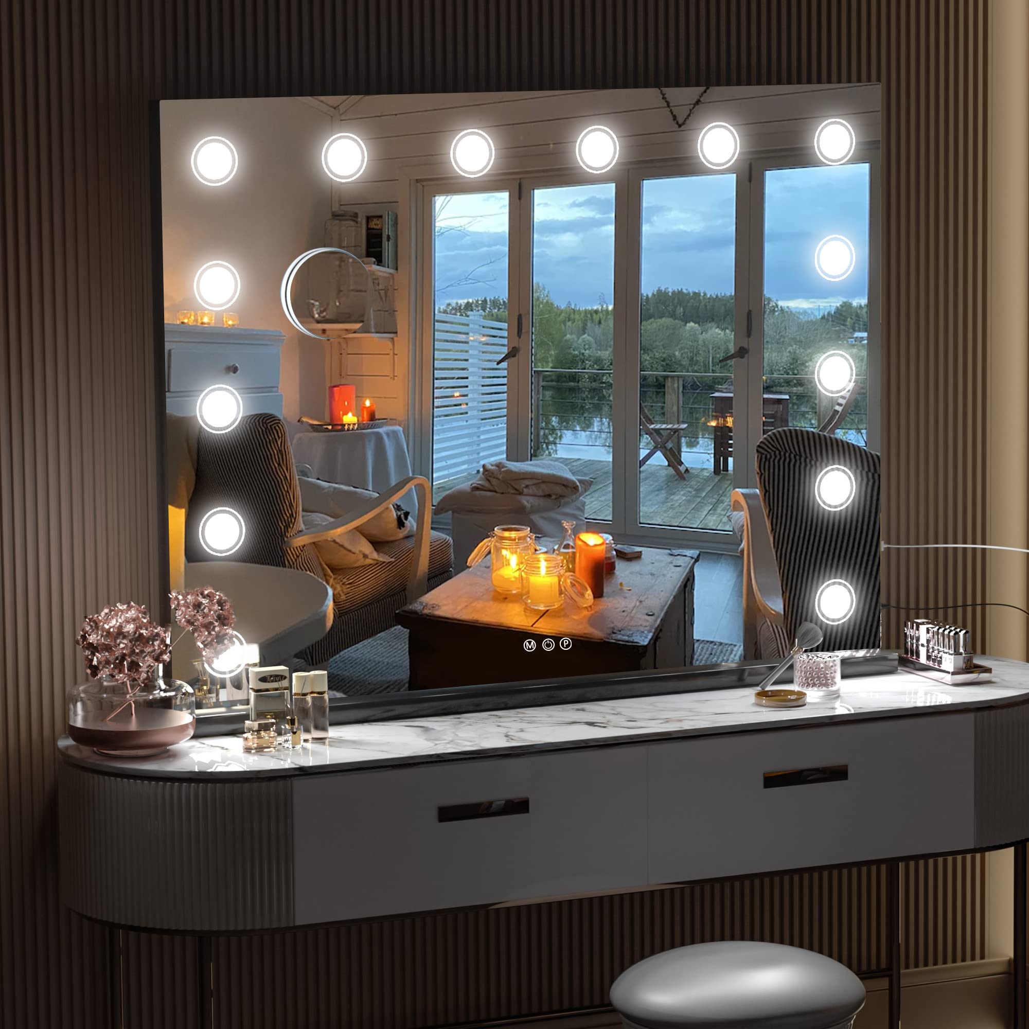 Hasipu Vanity Mirror With Lights, 32'' X 24'' Makeup Mirror, Light Up Mirror With 14 Dimmable Led Lights And 10X Magnification,