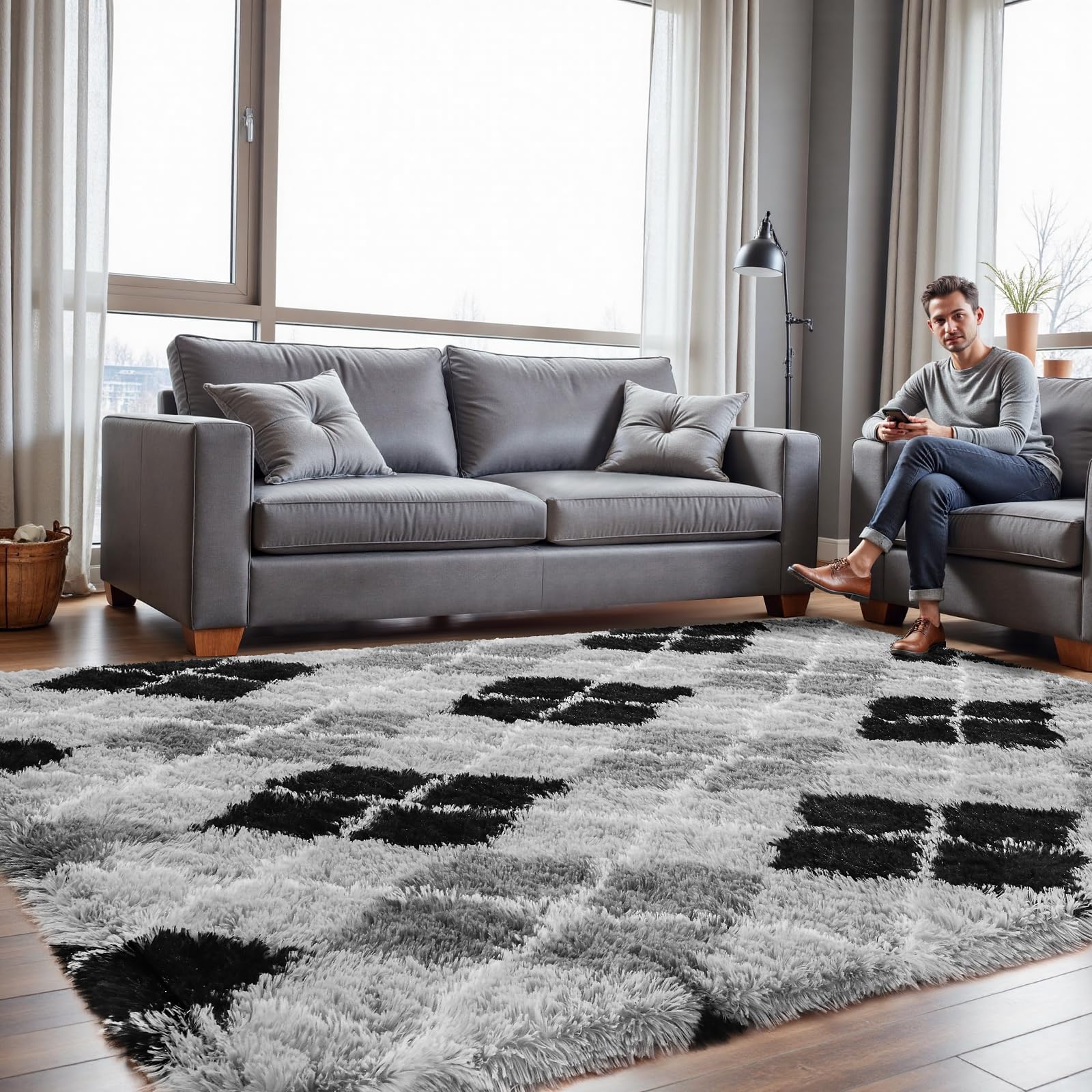 junovo Washable, Non-Slip Area Rug, Ultra Soft Area Rugs 6x9 Feet Fluffy Carpets for Bedroom Kids Girls Boys Baby Living Room Sh