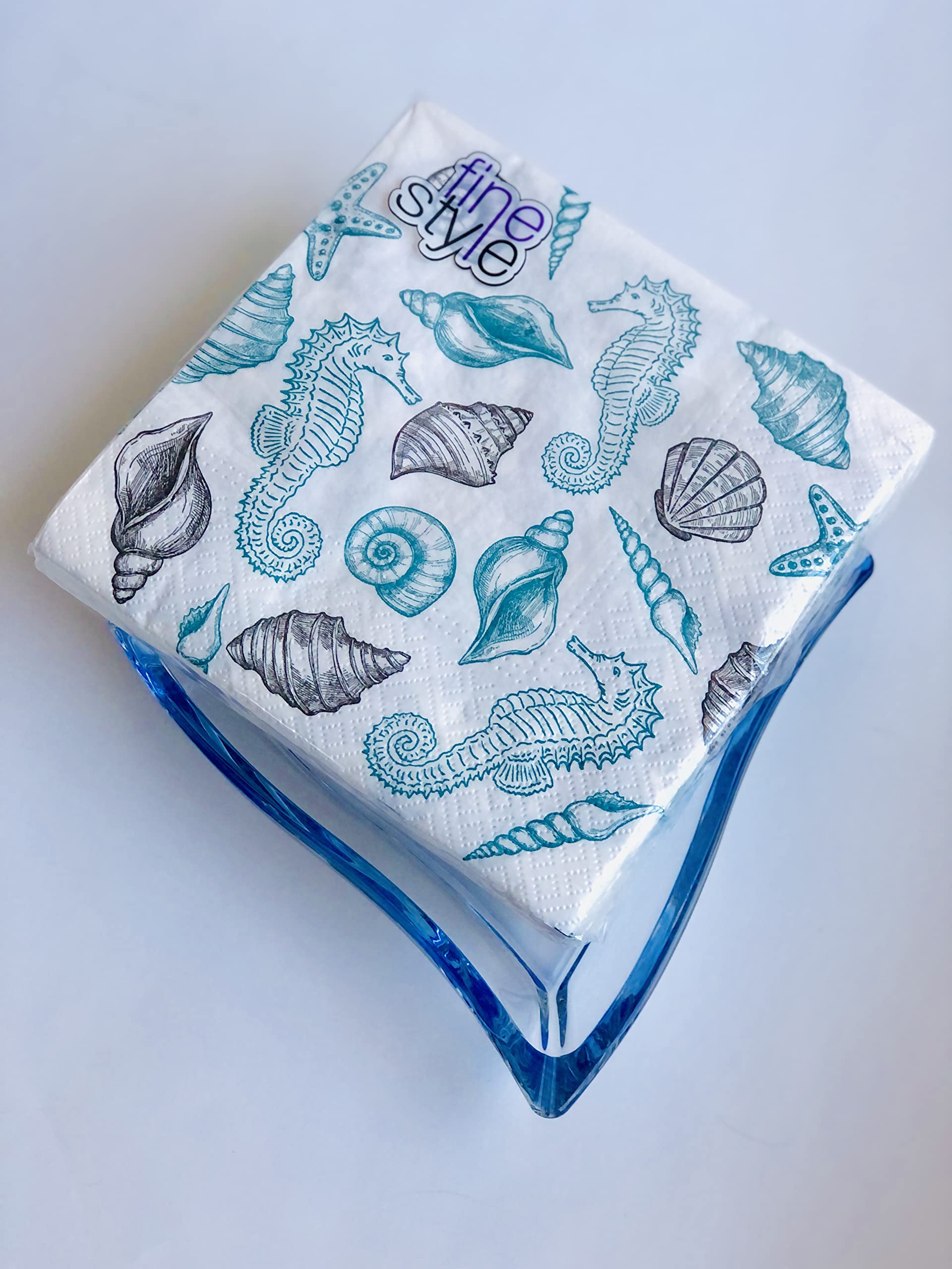 Fine Style 40-Ct 13X13 Ocean Life Napkin | Decoupage Luncheon Dinner Napkins Pretty Light Blue For Brunch Party, 13X13 Inches