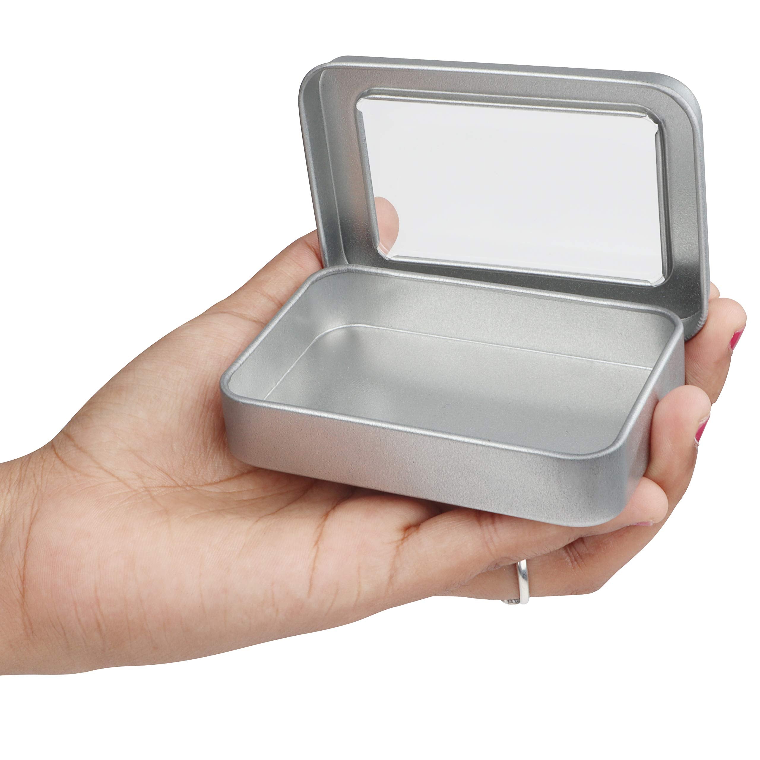 Kurtzy Silver Metal Storage Tin Box With Lid (10 Pack) - 9 X 6.3 X 1.8Cm / 3.54 X 2.48 X 0.71 Inches - Small & Portable Non-Hing