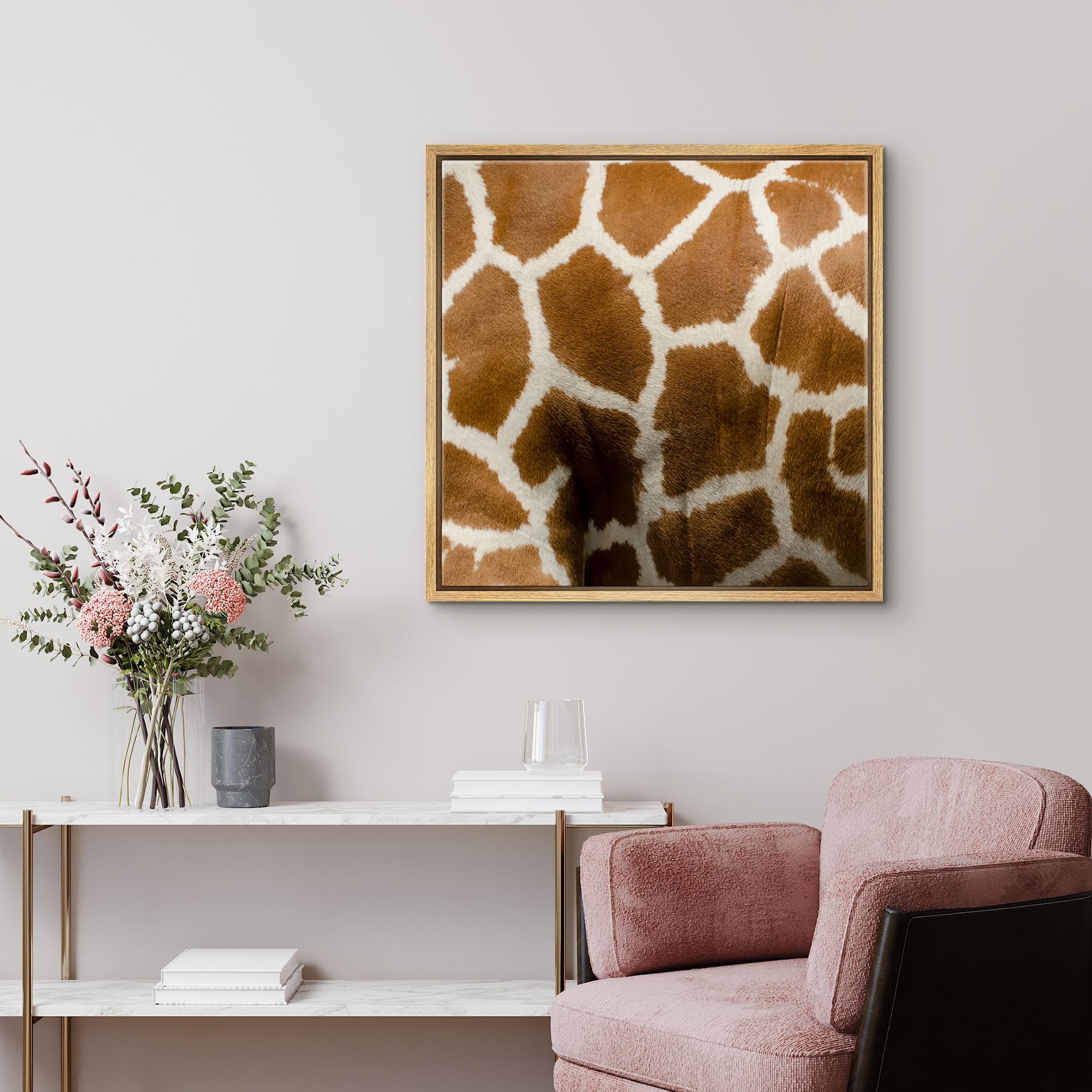 Wall26 Framed Framed Canvas Prints Wall Art Framed Framed Canvas Prints Wall Art - Giraffe Fur/Skin Texture - 16''X16'' Natural