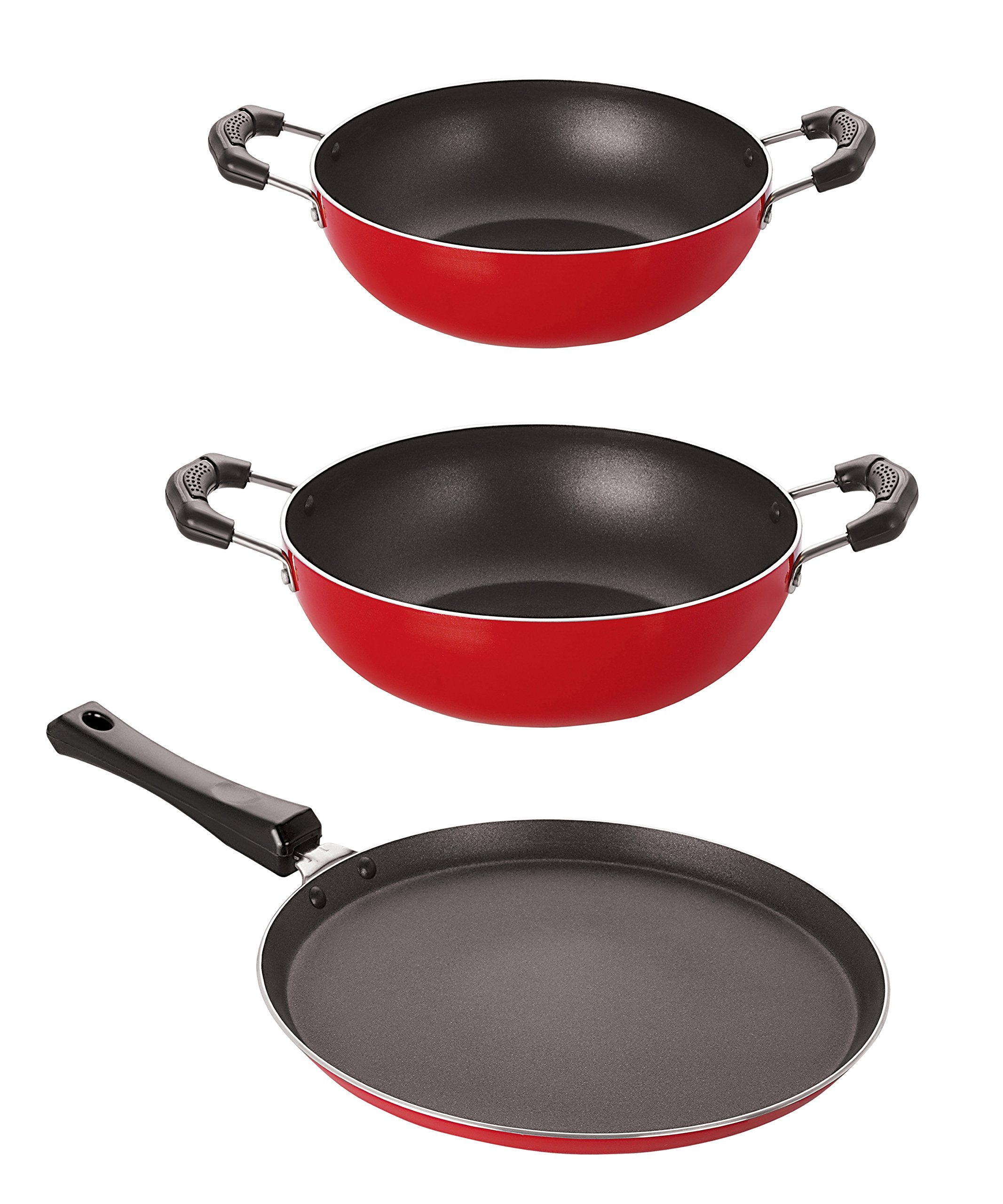 Nirlon 3 Layer NonStick Aluminium 3 Piece Tawa And Kadai Combo Set Offer, 2.6Mm_Ft10_Kd10_Kd11