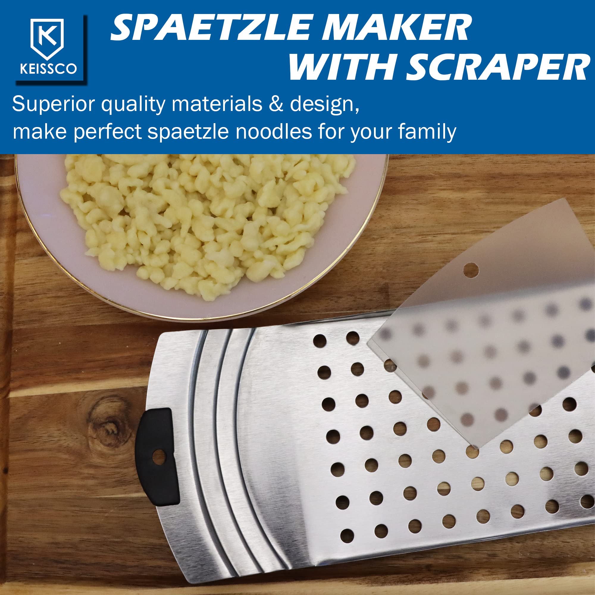 Premium Grade Stainless Steel Spaetzle Maker, Spaetzle Plane With Pastry Scraper Traditional German Egg Noodle Maker