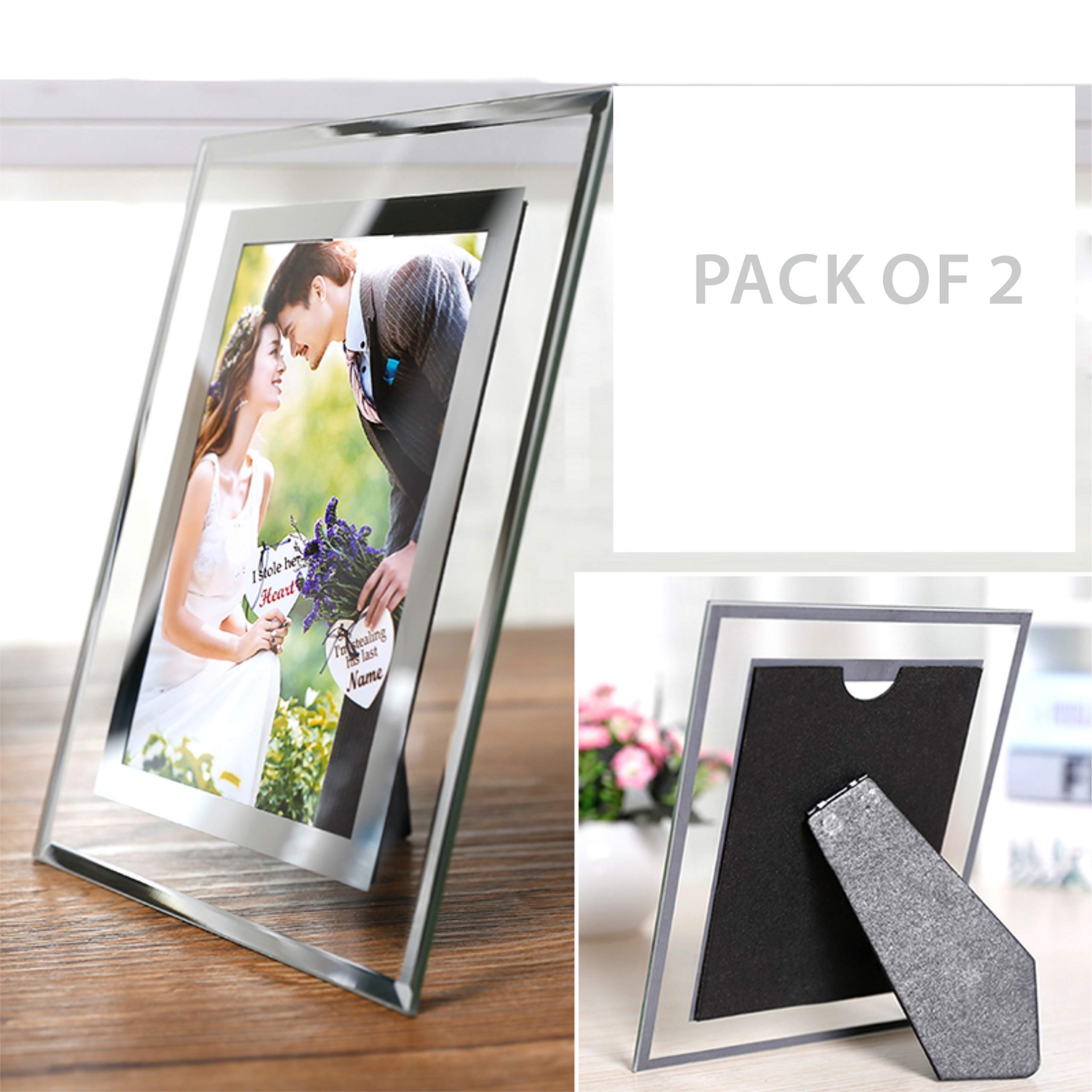 Cq acrylic 5x7 Glass Picture Frame,Silver Mirrored for Photo Display Stand on Tabletop,Pack of 2