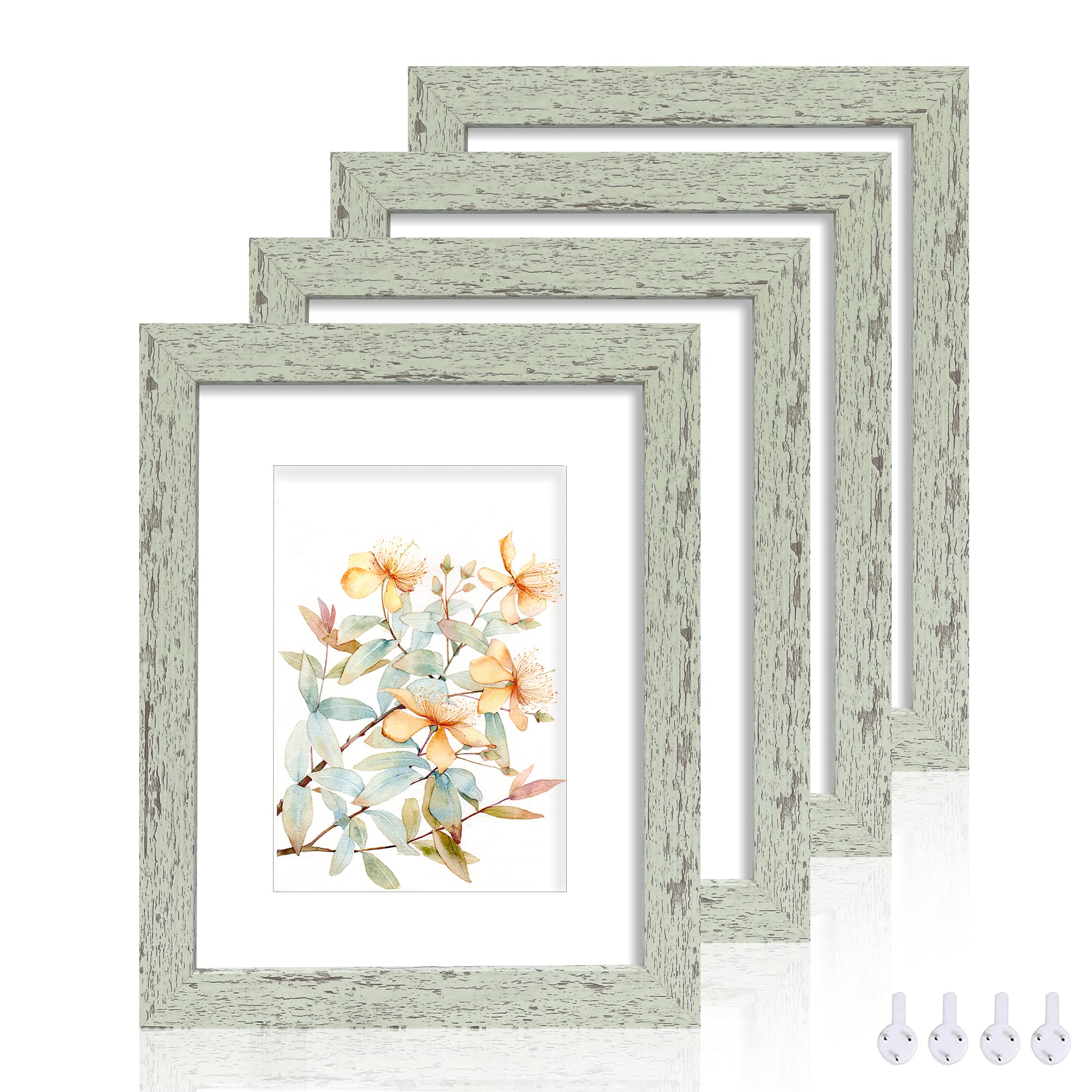 Hongkee 8x10 Picture Frame Set of 4, Made of Real Glass and Sage Green Wooden Frame, 8 by 10 Photo for Wall or Tabletop - Displa