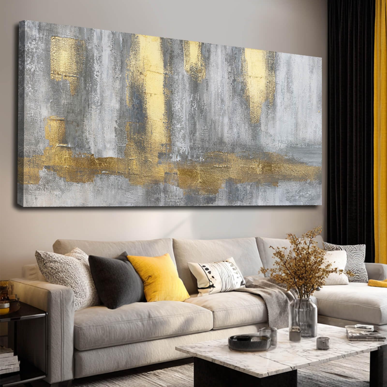 Abstract Poster Prints Grey And Gold Wall Pictures Neutral Canvas Art 29X58 Large Paintings For Living Room Office Decor
