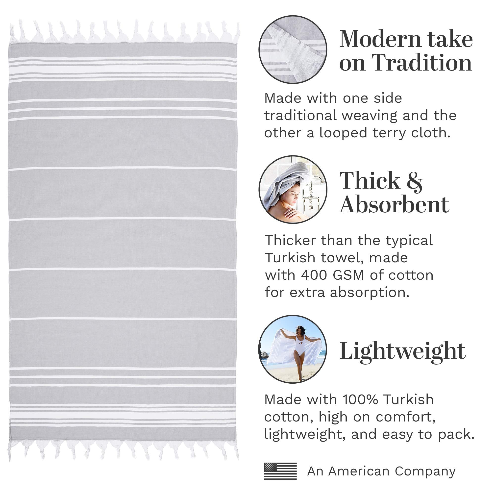 Laguna Beach Textile Co. Soft Turkish Fouta Beach Towel - Stone Gray, 400 Gsm