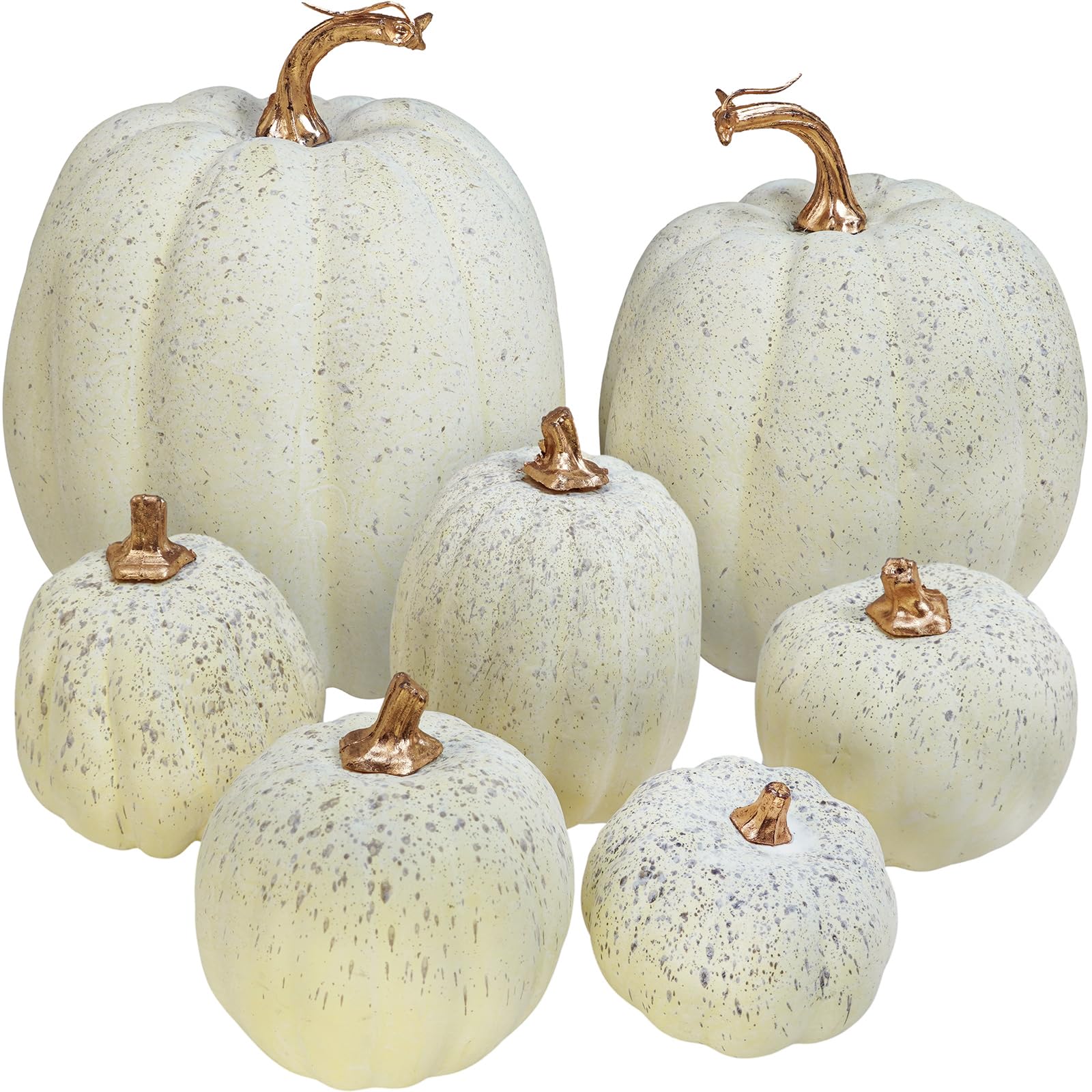 Winlyn 7 Pcs Assorted Sizes Harvest Cream Artificial Pumpkins Faux Cream Pumpkins Foam Decorative Pumpkins for Fall Farmhouse Au