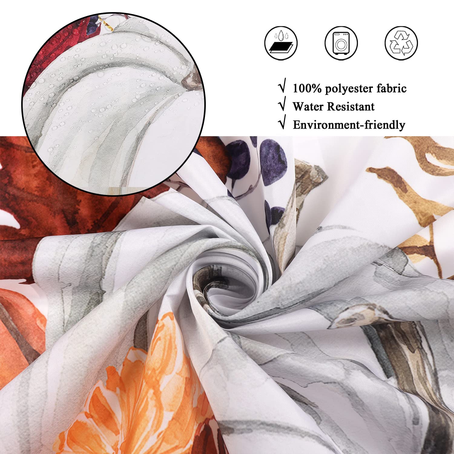 Gcirec Autumn Pumpkin Shower Curtain, Fall Thanksgiving Harvest Watercolor Floral Pumpkin Boho Bathroom Curtain Home Bathtub Dec