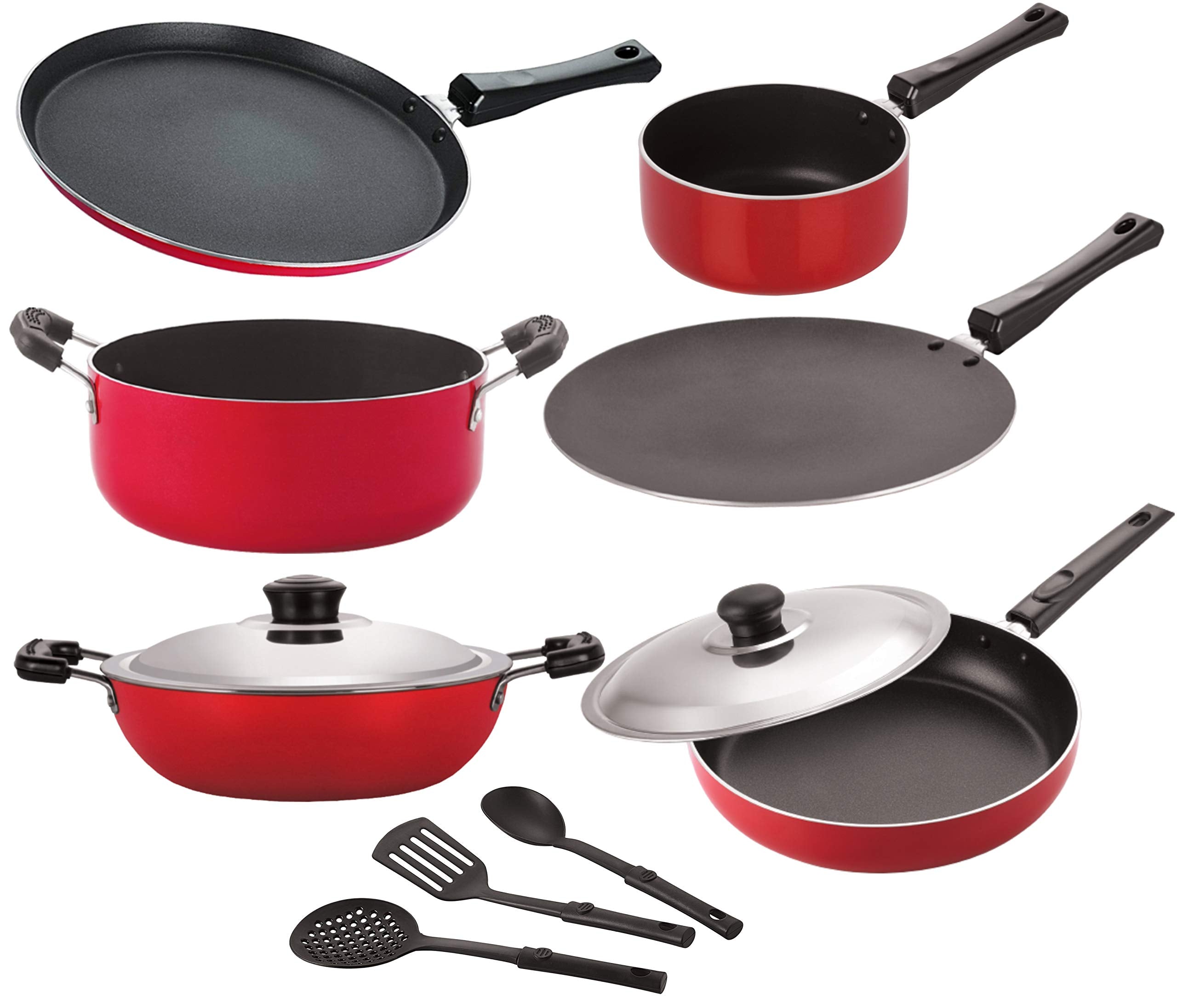 Nirlon Kitchenware Non Stick Aluminium Cookware Gift Set Of 9 Pieces |26_Ct_Dkdm_Spb_Ft11_Cass20_Fp12_3Spn