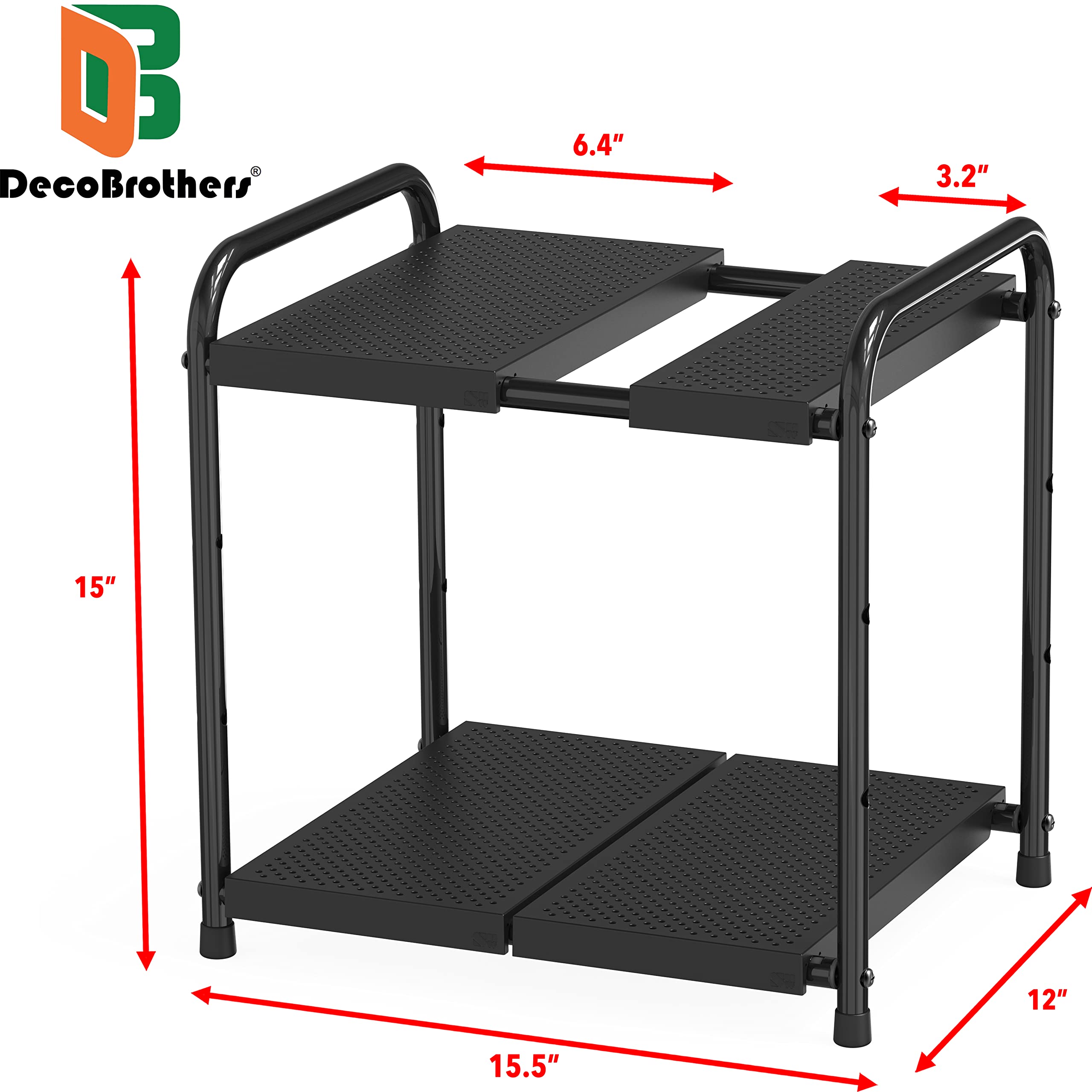 Decobros Under Sink 2 Tier Expandable Shelf Organizer, Black