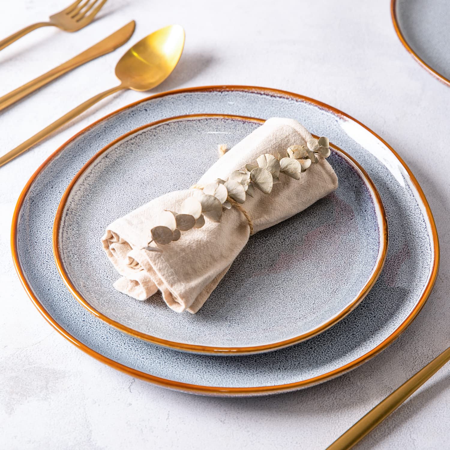 Amorarc Ceramic Dinner Plates Set Of 6, 10.5 Inch Handmade Reactive Glaze Stoneware Plates, Large Rustic Shape Dinnerware Dish S