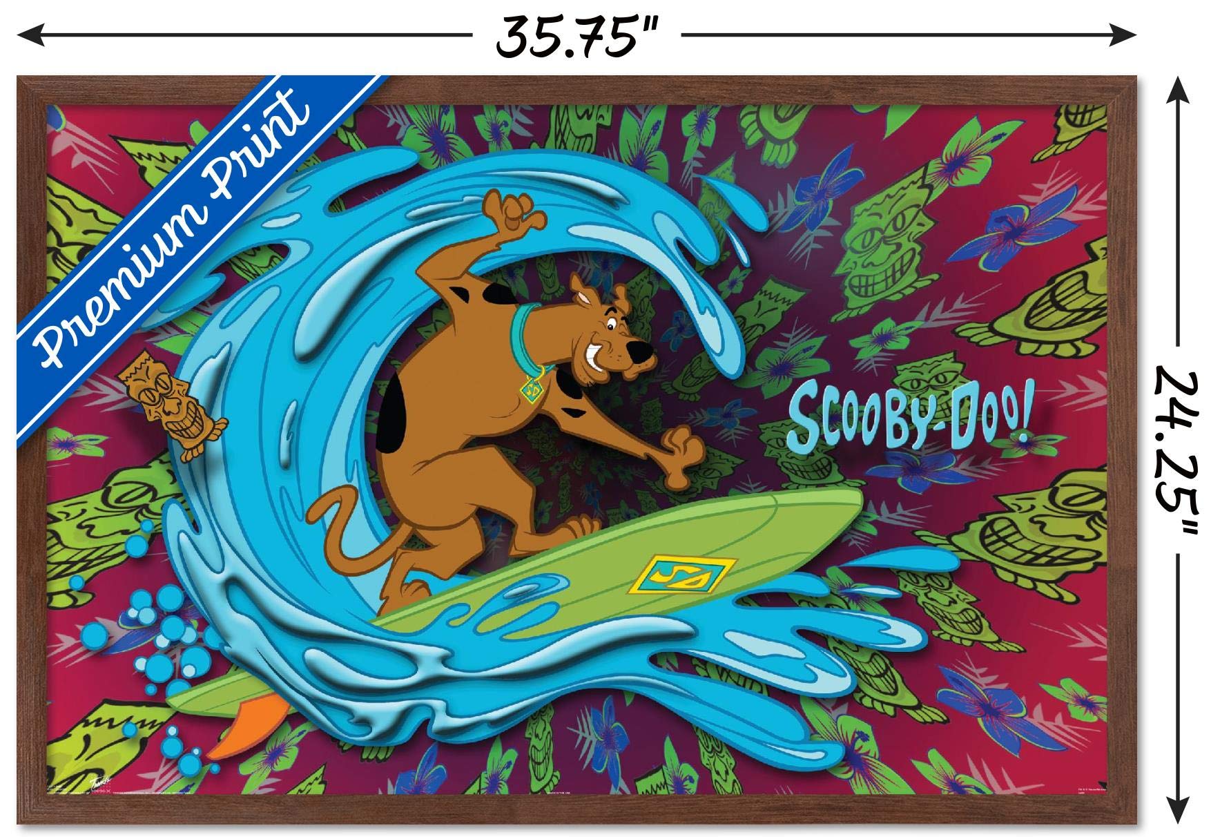 Trends International Scooby-Doo - Surf Wall Poster, 22.375'' X 34'', Mahogany Framed Version