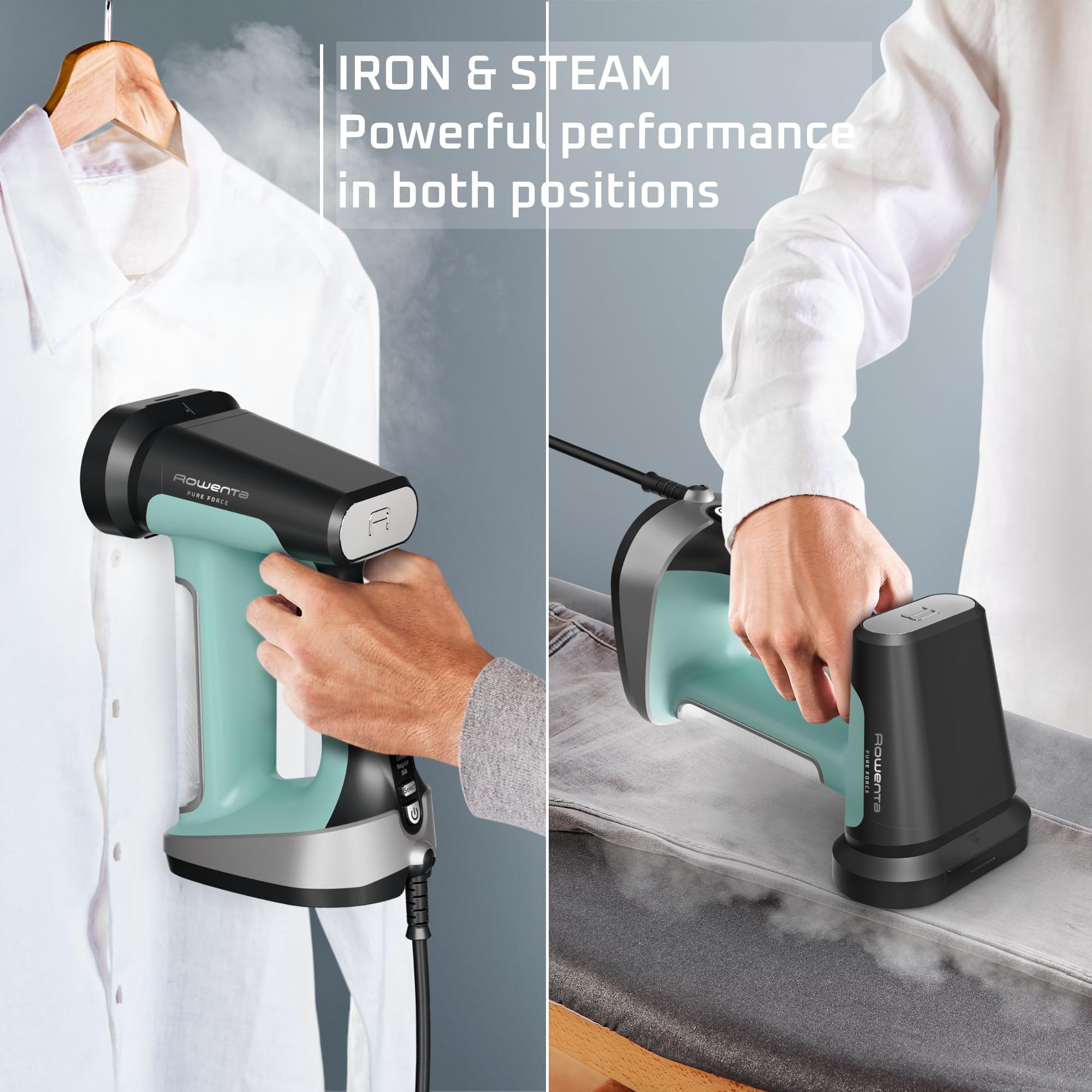 Rowenta, Steamer For Clothes, Pure Force 2In1 Steamer & Iron, 7.1 Oz Tank Capacity, Vertical Steaming, Horizontal Ironing, Light