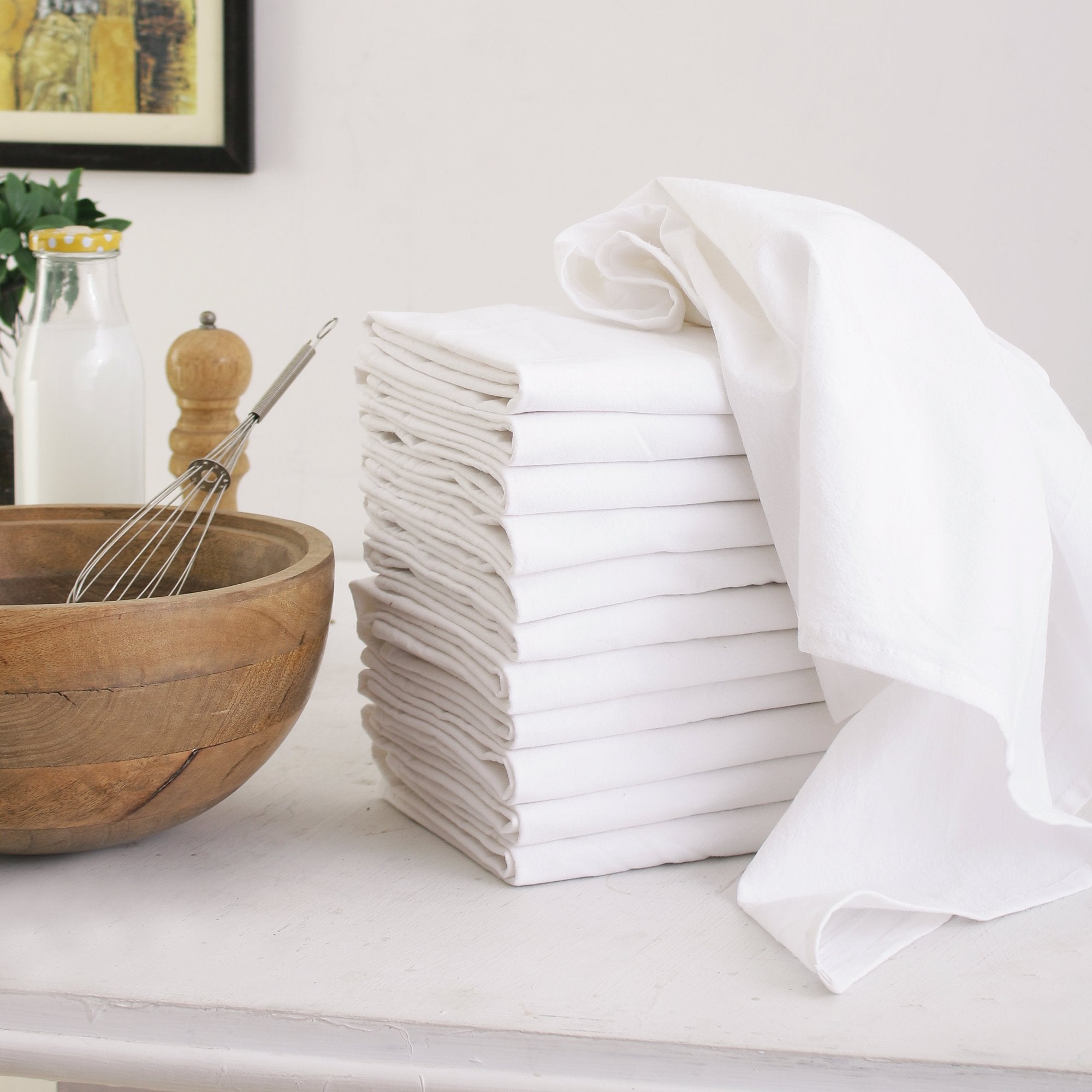 Dg Collections Flour Sack Dish Towels For Kitchen, Set Of 4 (27 X 27 Inches), Multi-Use White Kitchen Towels, 100% Cotton, Highl