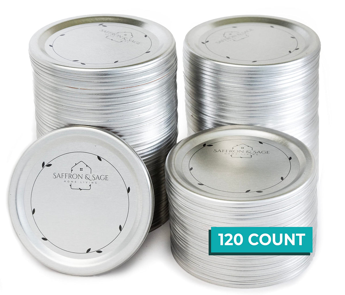 Saffron & Sage Canning Lids Regular Mouth - 120 Count Quality Universal Lids For Ball, Kerr Mason Jars - Good Sealing Performanc