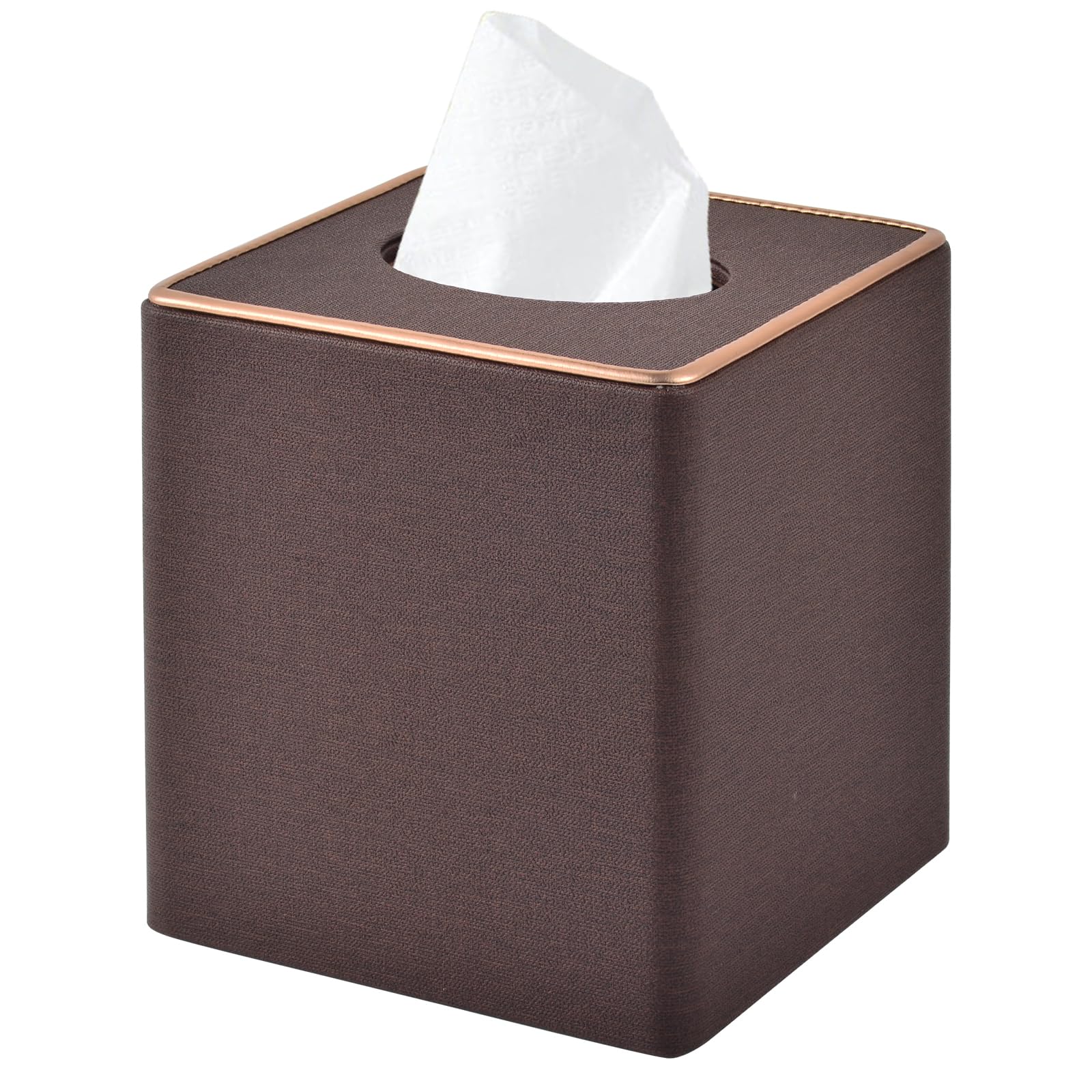 Rhcsz Linen Square Tissue Box Cover,Cube Tissue Box Holder-Excellent Rosegold Leather Decoration,Table Napkin Case Dispenser,Fac