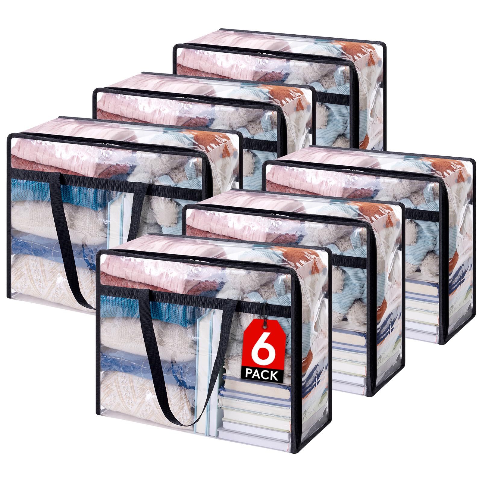 Lifewit 6 Pack Clear Clothes Storage Bags, 40L Plastic Blanket Storage Bags, Vinyl Foldable Moving Bags with Zipper, Closet Orga