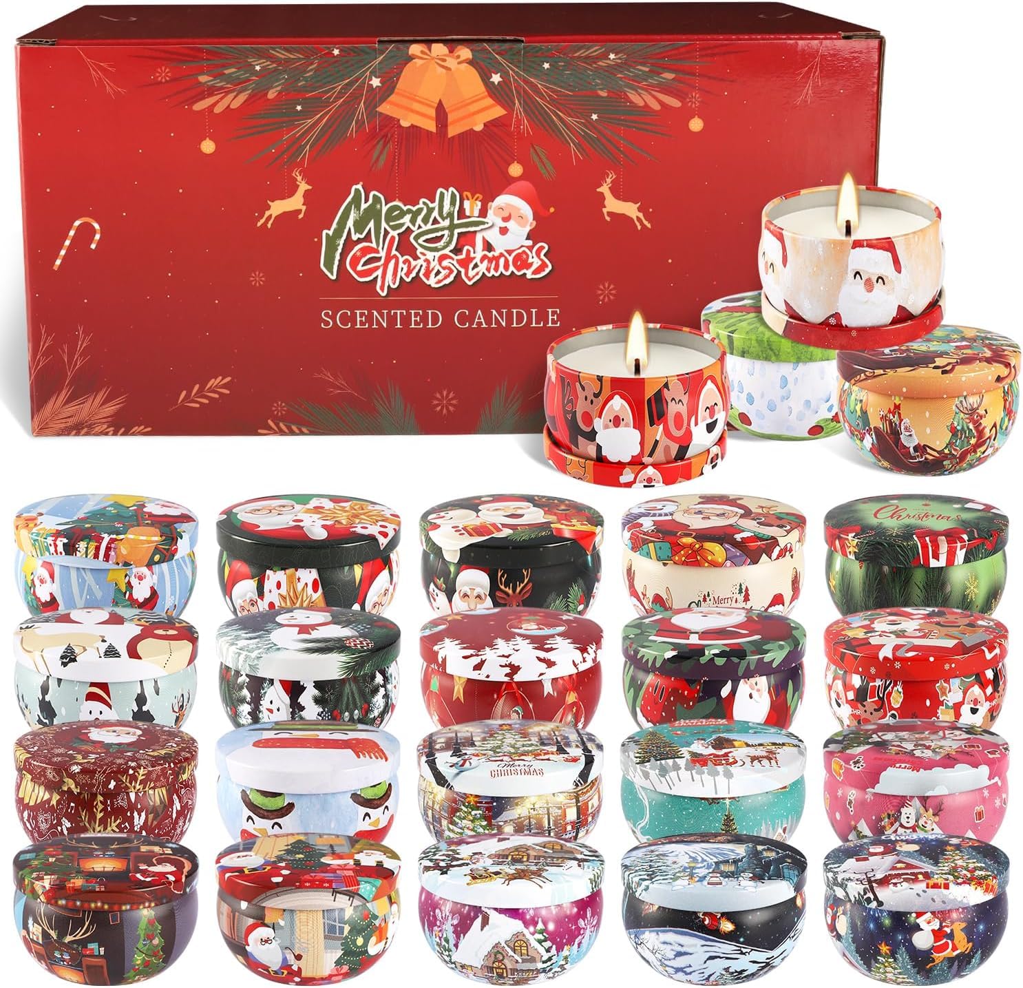 Howemon 24 Pack Christmas Scented Candles Set for Home, Relaxing Stress Relief, Aromatherapy - Natural Soy Wax and Fragrance - G